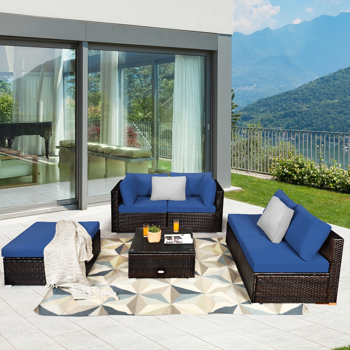 Mondawe 6 Pieces Outdoor Patio Rattan Furniture Set Sofa Ottoman-Mondawe