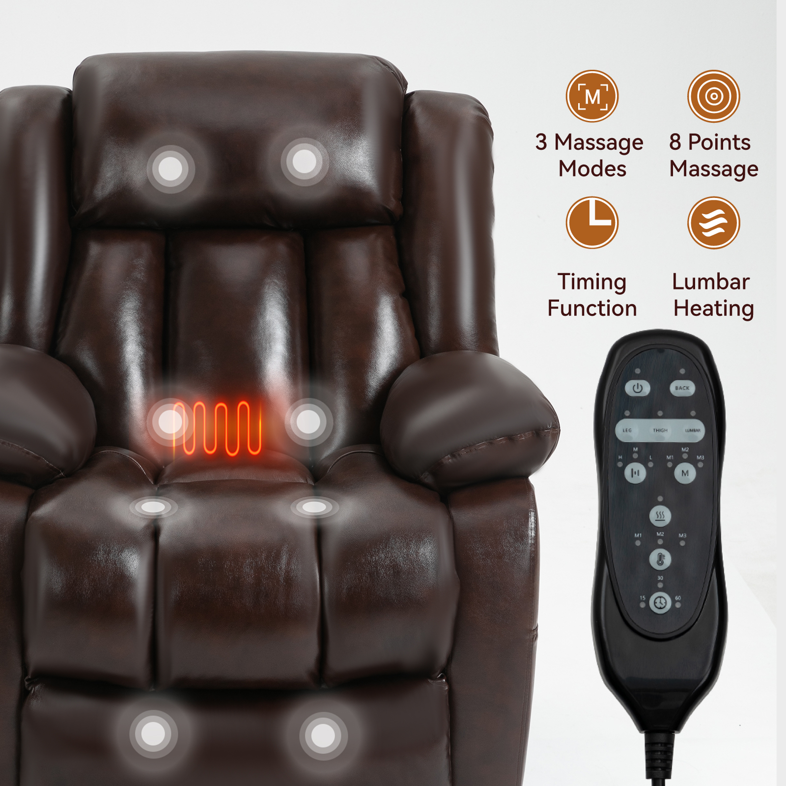 Dual Motor Infinite Position Up to 350 LBS Electric Medium size Brown/Gray/Black/Antique Brown Power Lift Recliner Chair with 8-Point Vibration Massage and Lumbar Heating