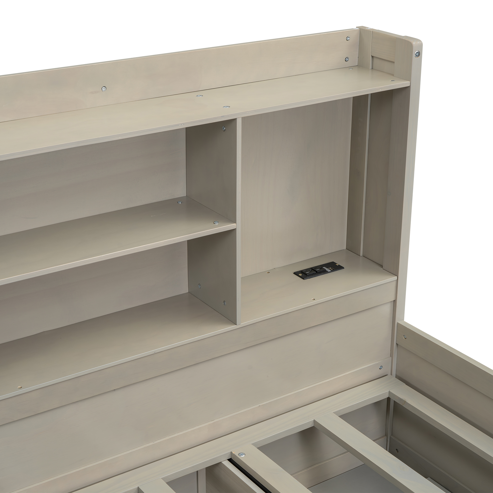 Twin Size Daybed Frame with Storage Bookcases and Underneath Storage, USB Charging Station, White/Gray 