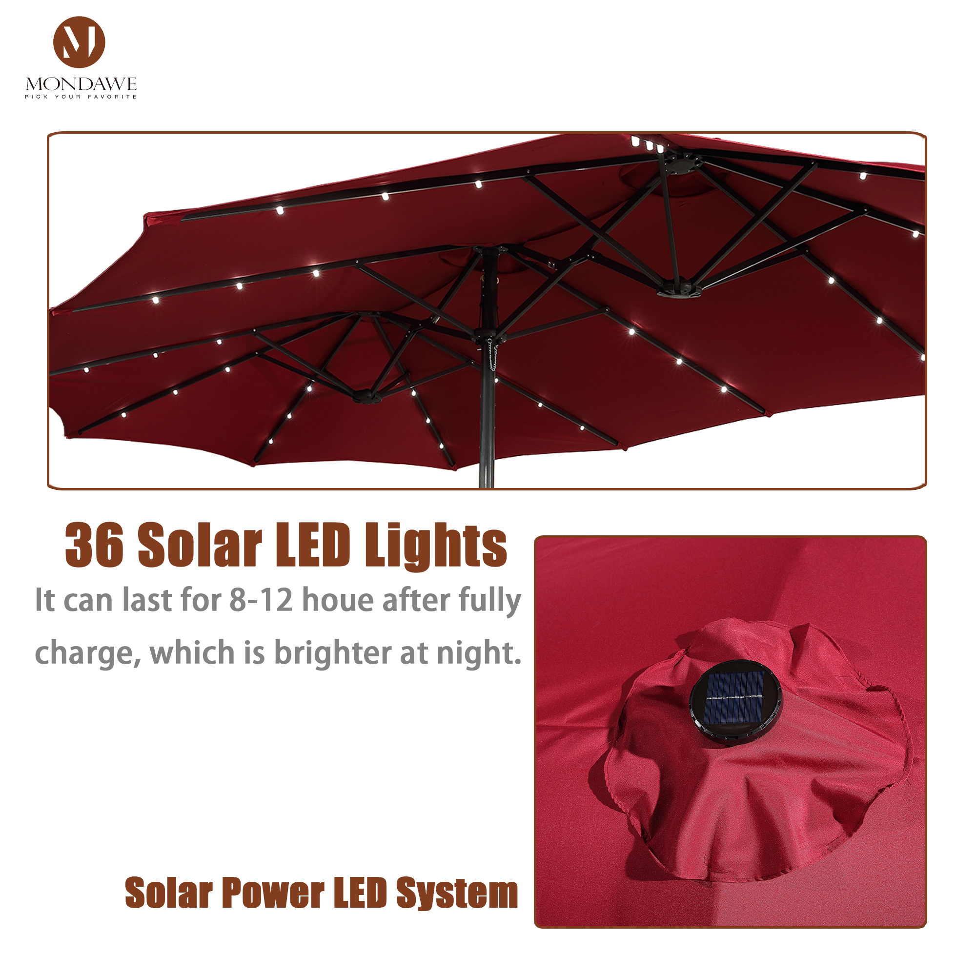 Mondawe 15ft Rectangular Patio Umbrella with Base and LED Lights-Mondawe