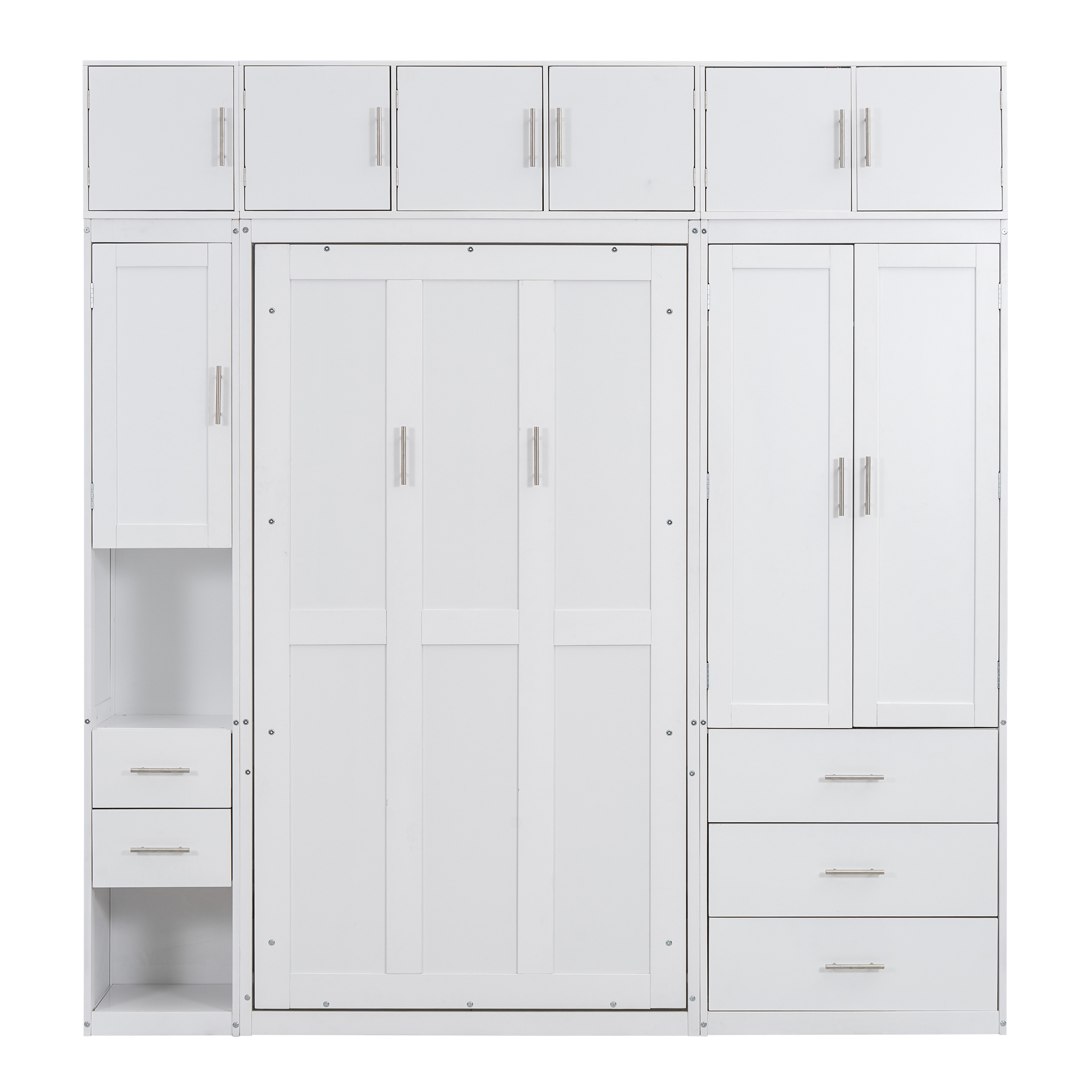 Full/Twin Size Murphy Bed with Lockers and Wardrobes, With installation video, White 
