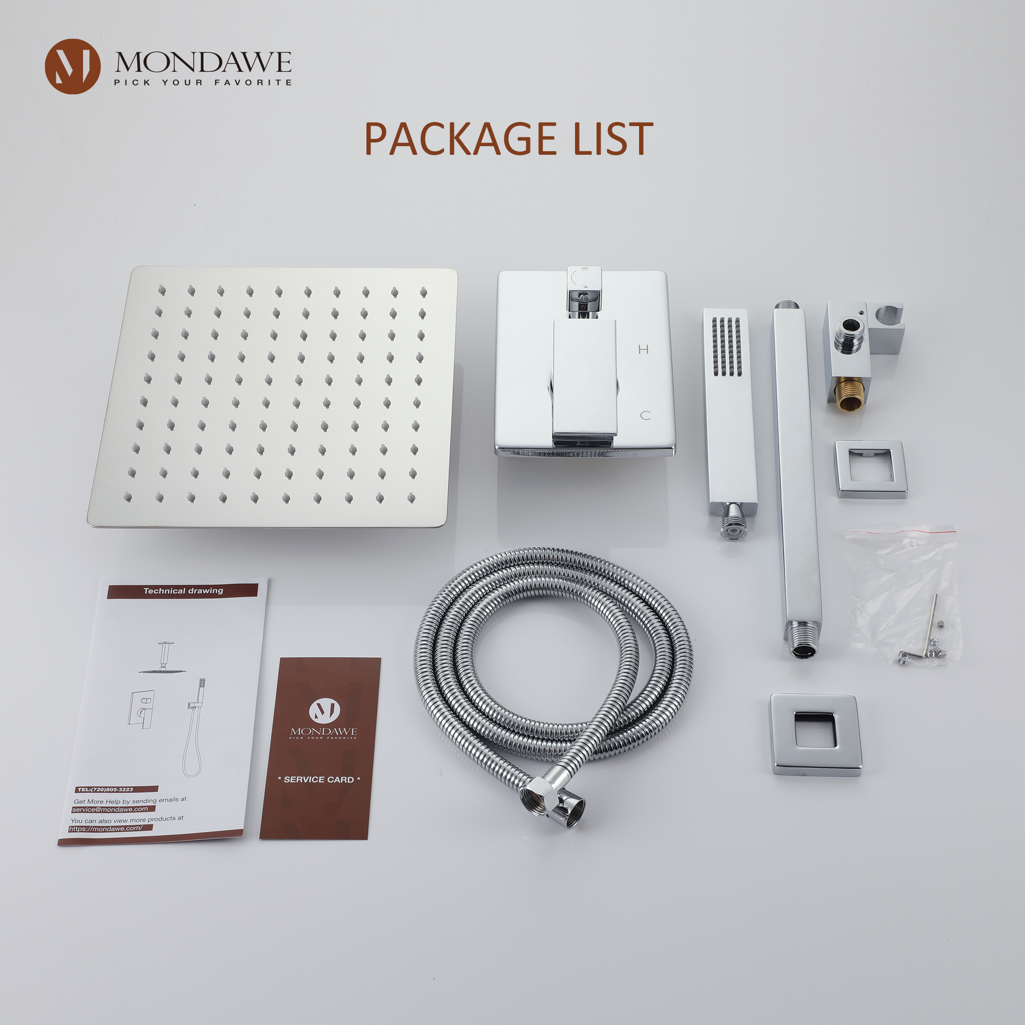 CH-Mondawe 10 Inch Square Bathroom Shower Set(black, chrome, gold, nickel,  gun black)-Mondawe