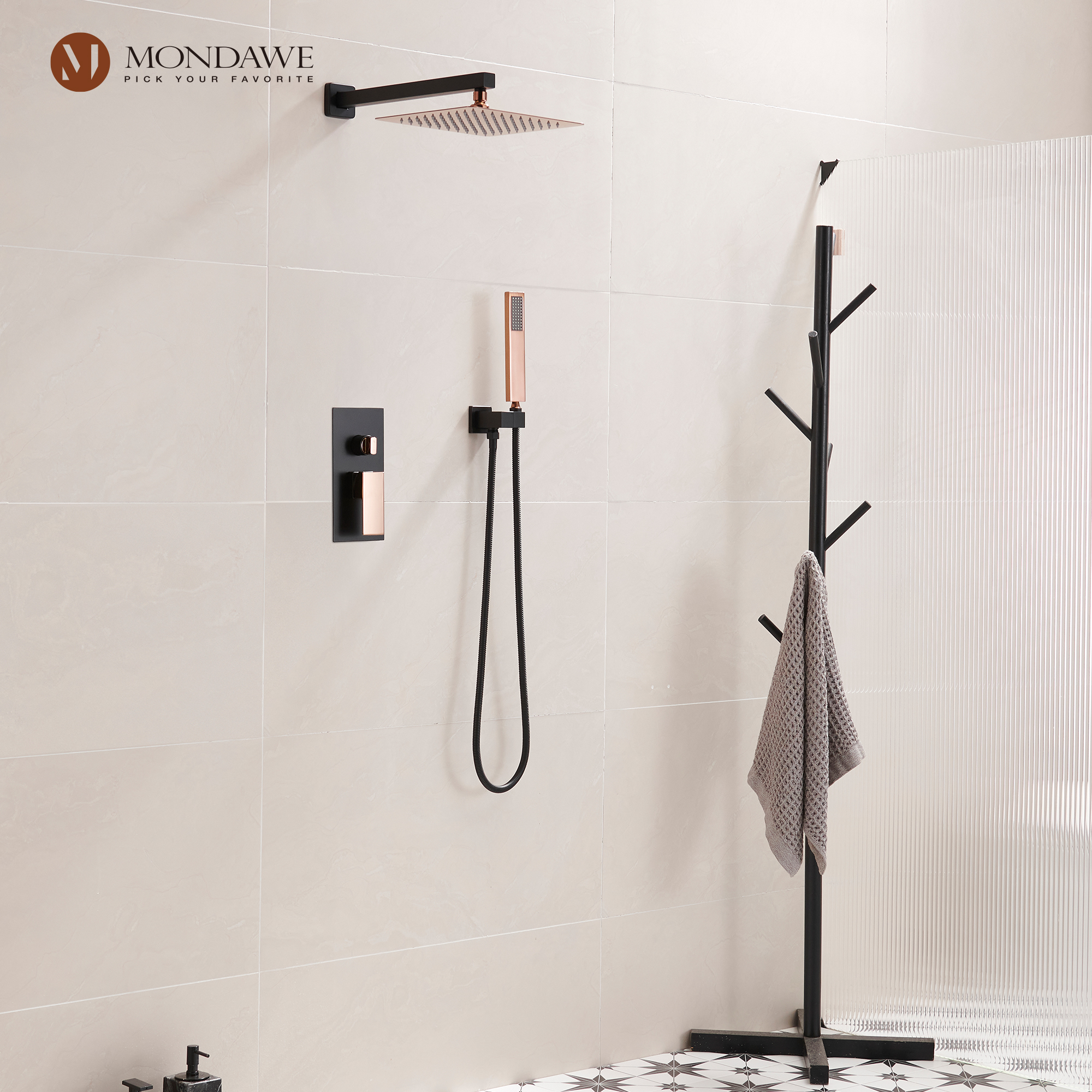 Mondawe 2 Functions Wall Mount Square Complete Shower System (Rough-In Valve Included)-Mondawe