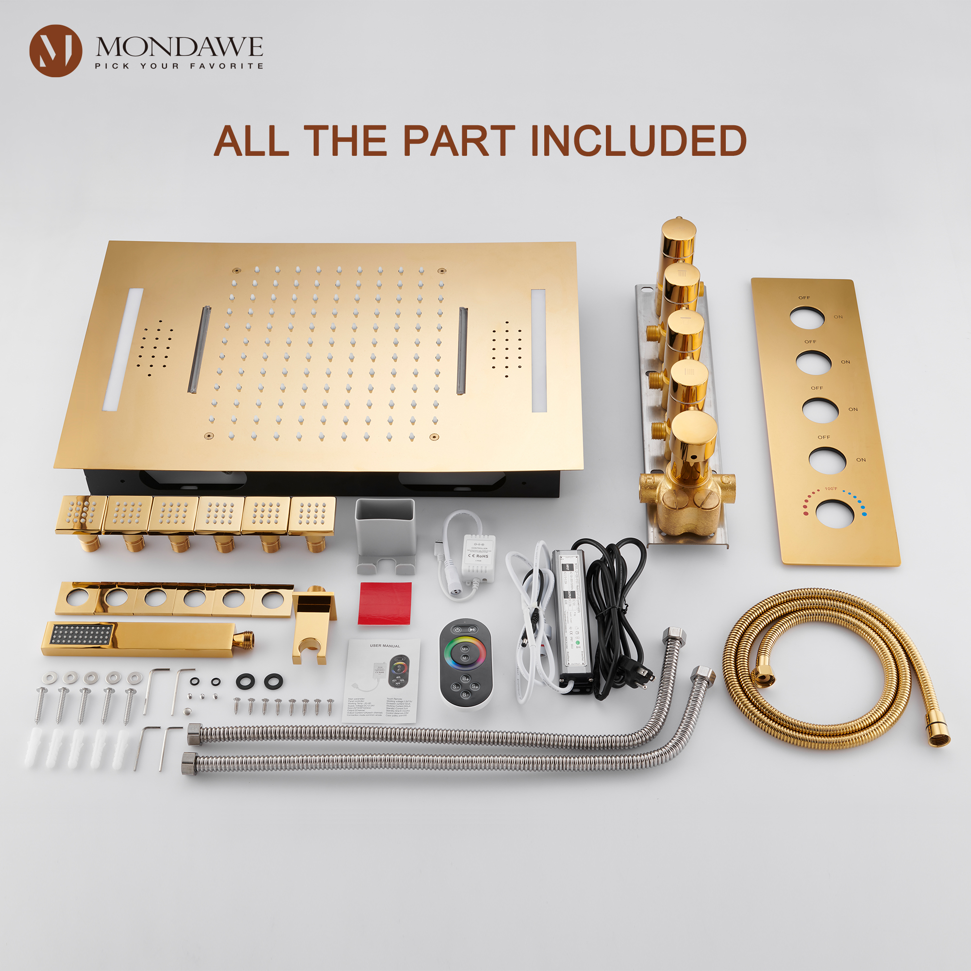 Mondawe Luxury 4-Way Thermostatic Shower System with LED and Music Player-Mondawe