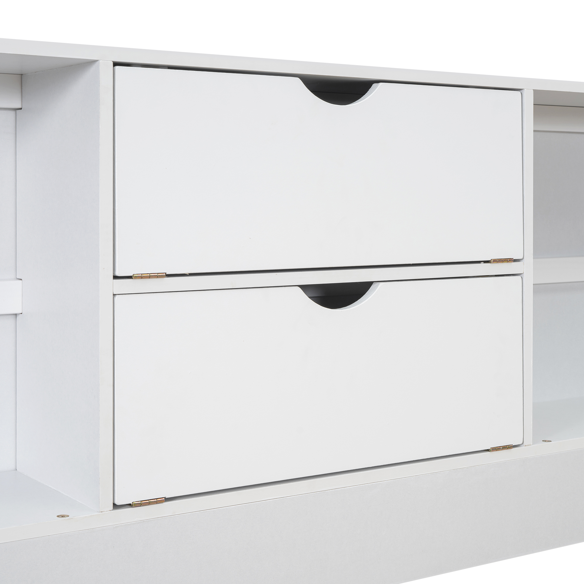 Queen/King Size Platform Bed with Storage Headboard and 8 Drawers, White/Gray