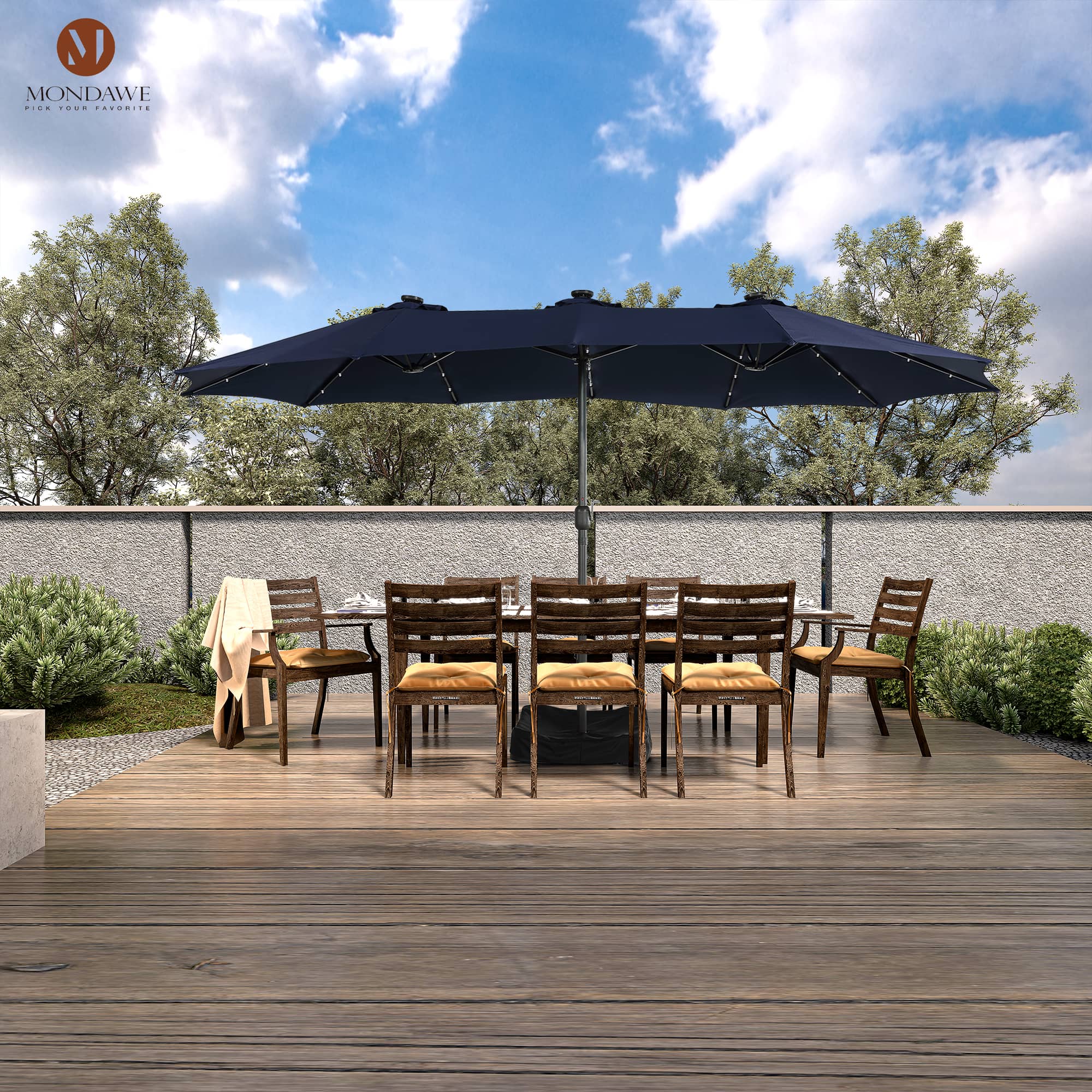 Mondawe 15ft Rectangular Patio Umbrella with Base and LED Lights-Mondawe