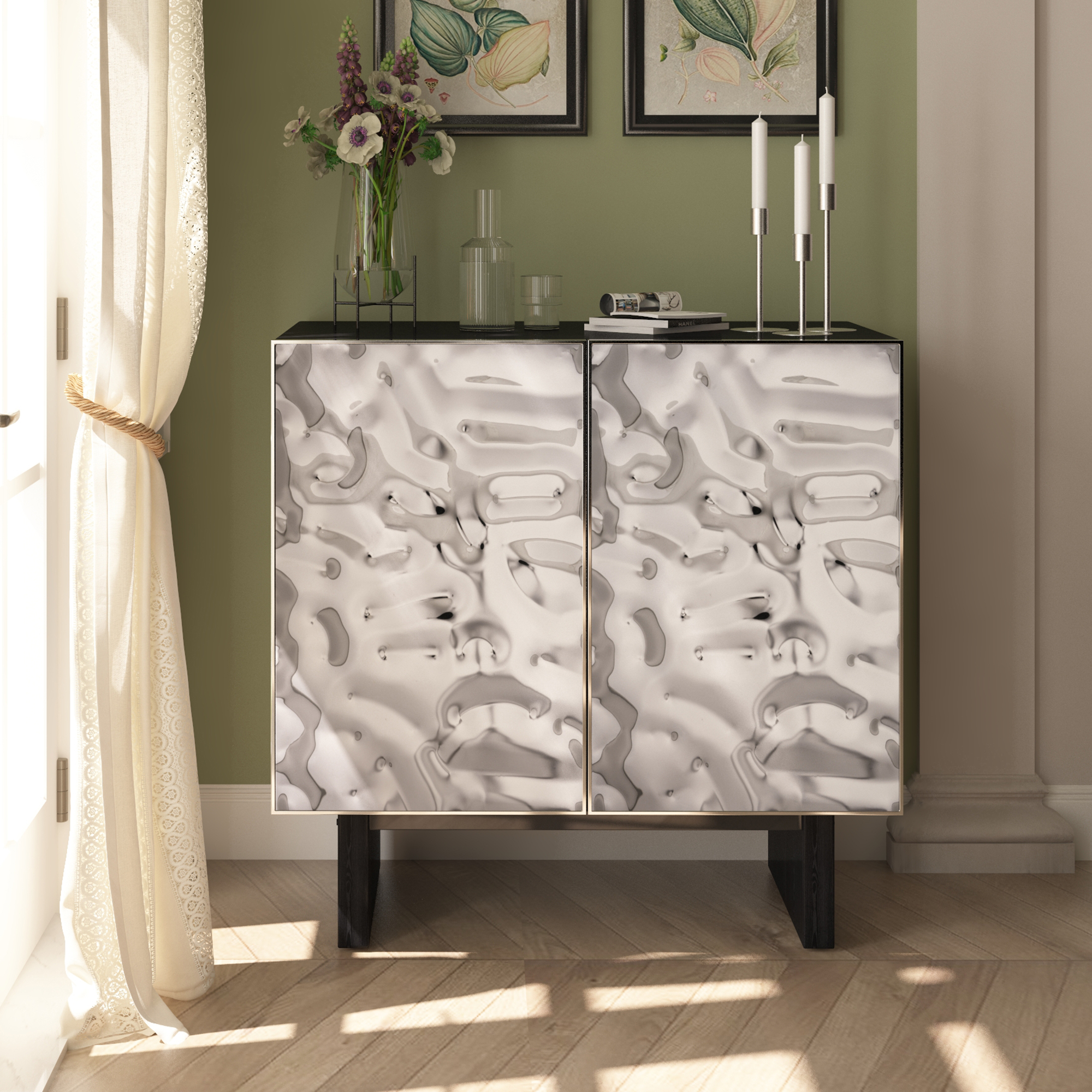 Silver MDF 2-Door/4-Door Wood 62.99 in. Buffet Sideboard Dining Table For Living Room, Foyer and Kitchen-Dining Room