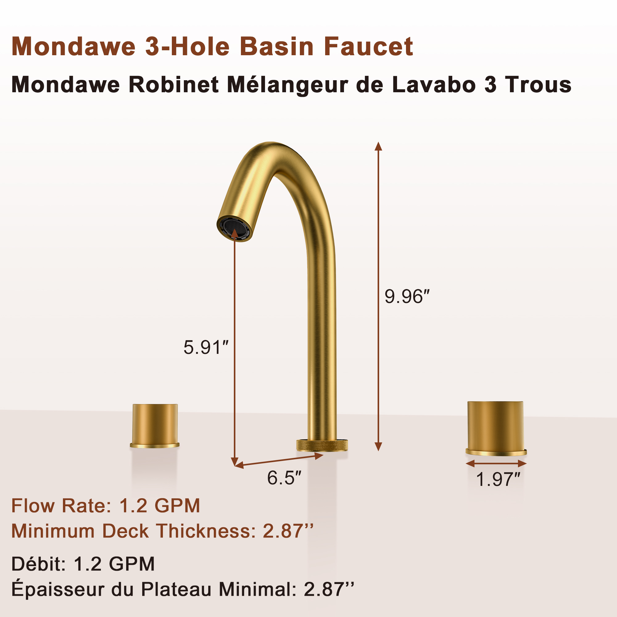 Mondawe 8 in. Widespread Double-Handle Bathroom Faucet in Nickel Brushed/Black/Brushed Gold-Mondawe