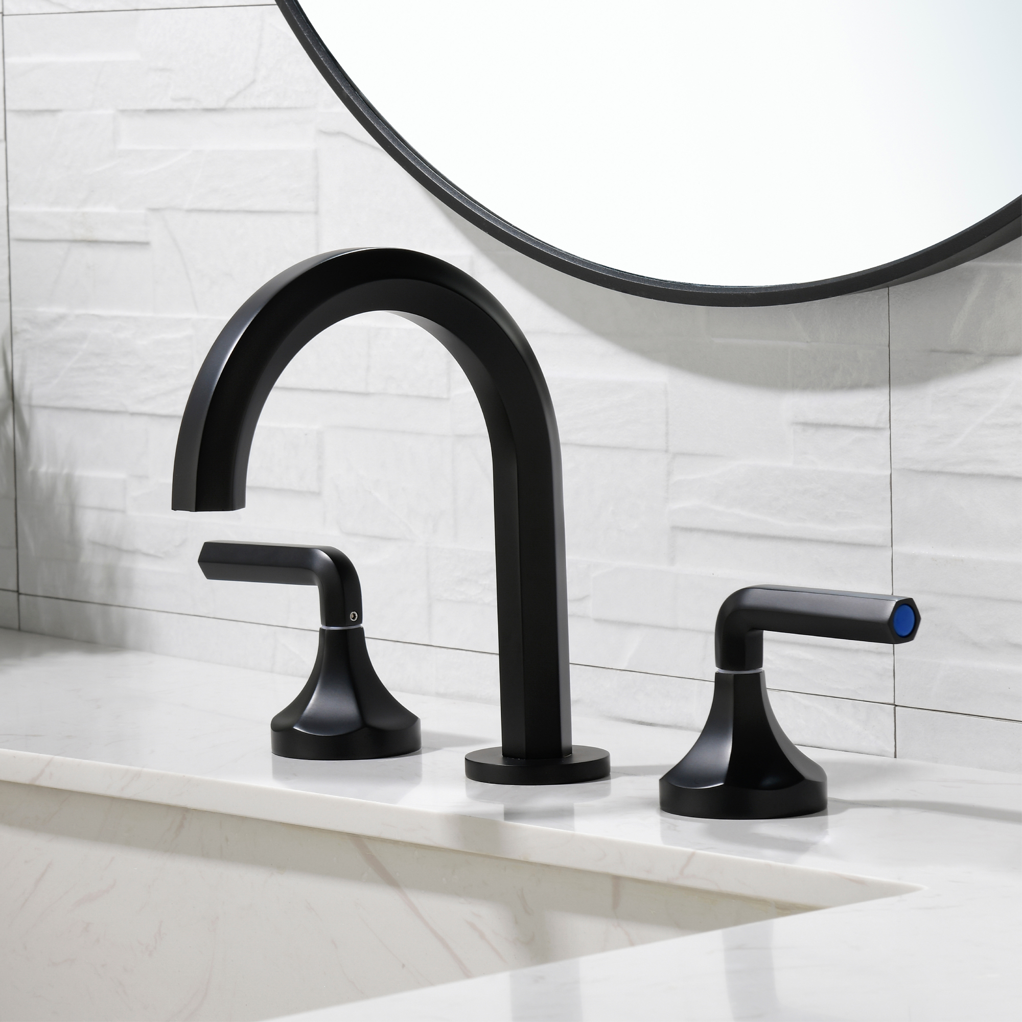 Hexagon 8 In Widespread Double-Handle Brass 3-Hole Widespread Bathroom Sink Faucet Bath Faucets-Mondawe