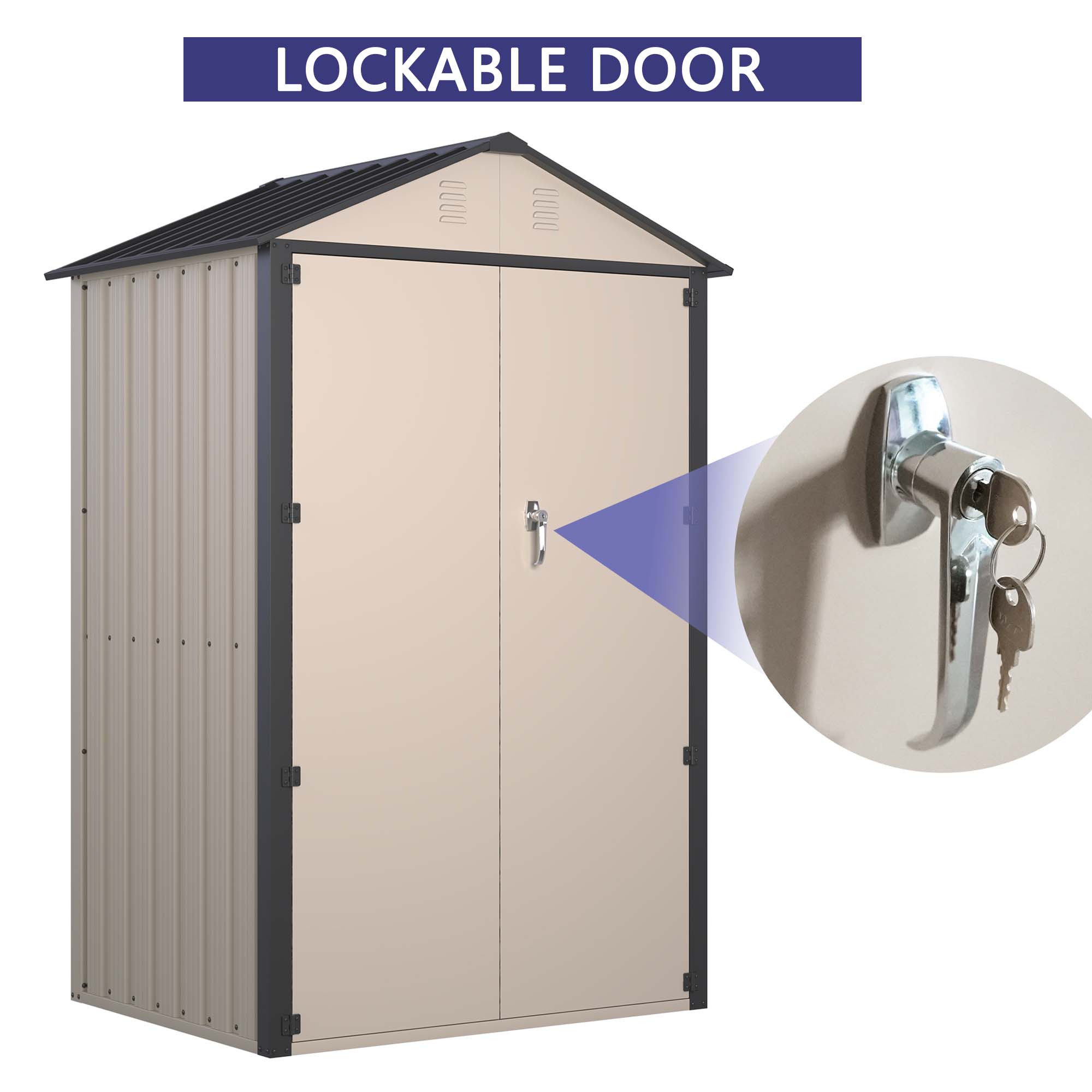 6x4 FT Outdoor Storage Shed, Steel Metal Lockable Garden Shed, Tiny House, Utility Shed, Lean-to Shed & Outdoor Storage, Waterproof Backyard Shed with Door for Bike, Tools, Lawnmower