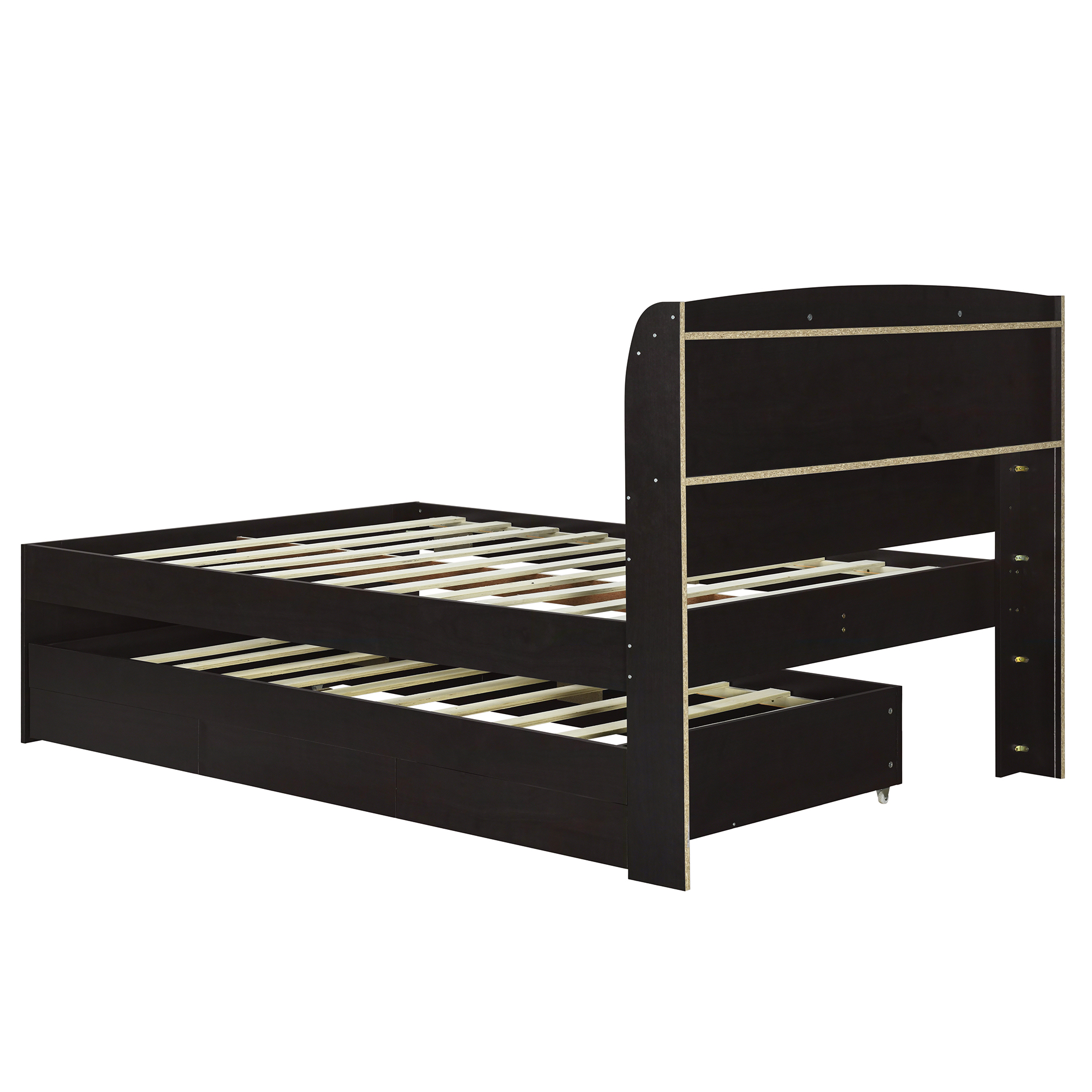 Full XL Size Platform Bed with Storage LED Headboard, Charging Station, Twin Size Trundle and 2 Drawers, Gray/Dark Brown