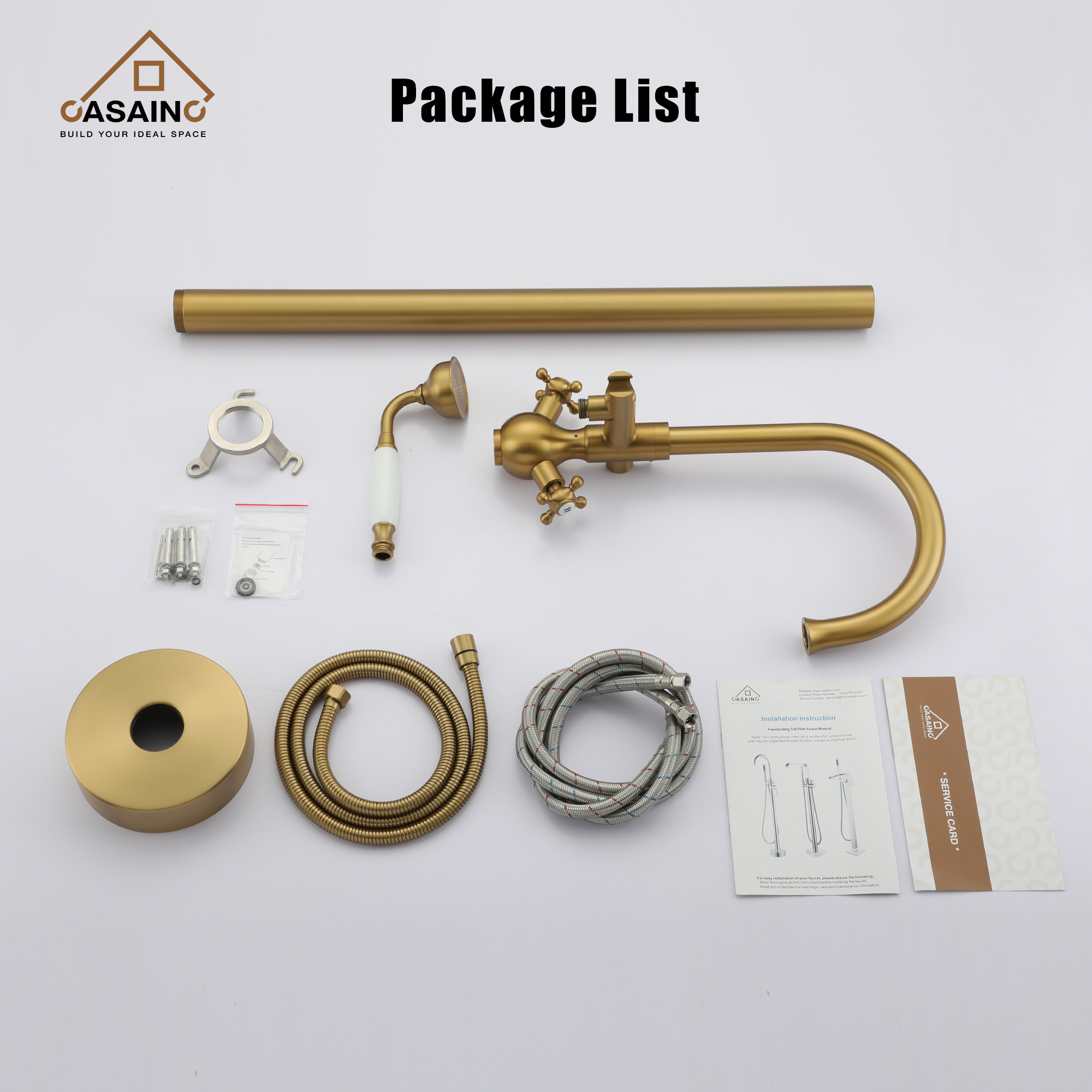 Vintage 2-Handle Floor-Mount Buthtub Freestanding Roman Tub Faucet in Brushed Brass