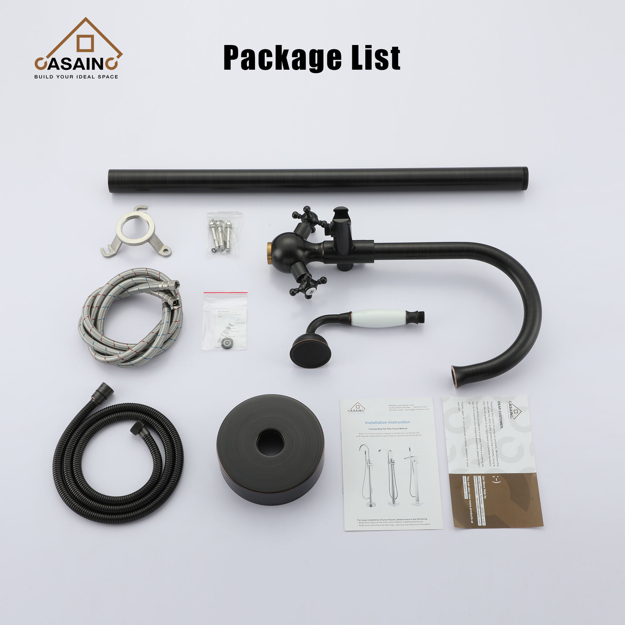 Vintage 2-Handle Floor-Mount Buthtub Freestanding Roman Tub Faucet in Brushed Brass