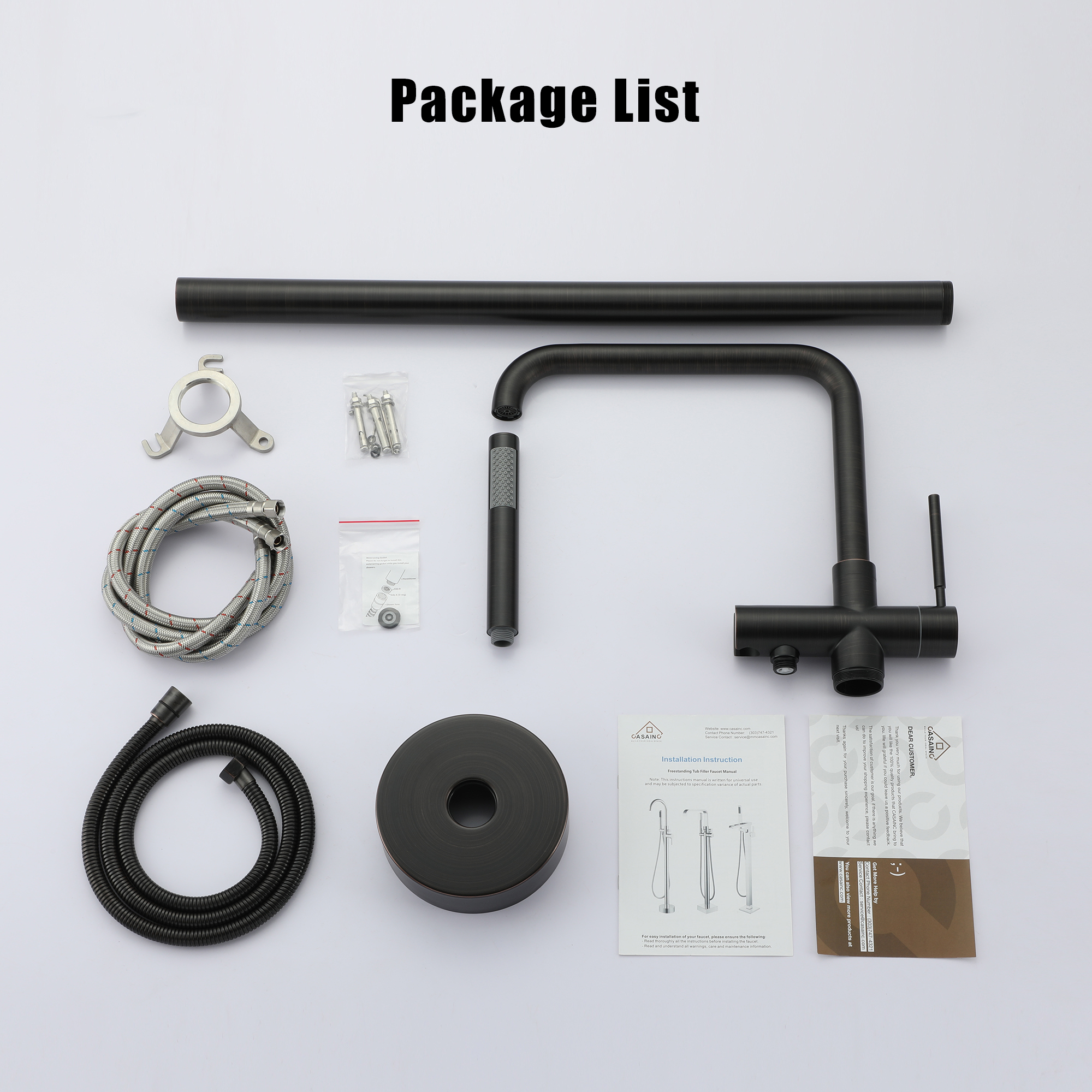 Waterfall Freestanding Bathtub Faucet with Hand Shower and Swivel Spout