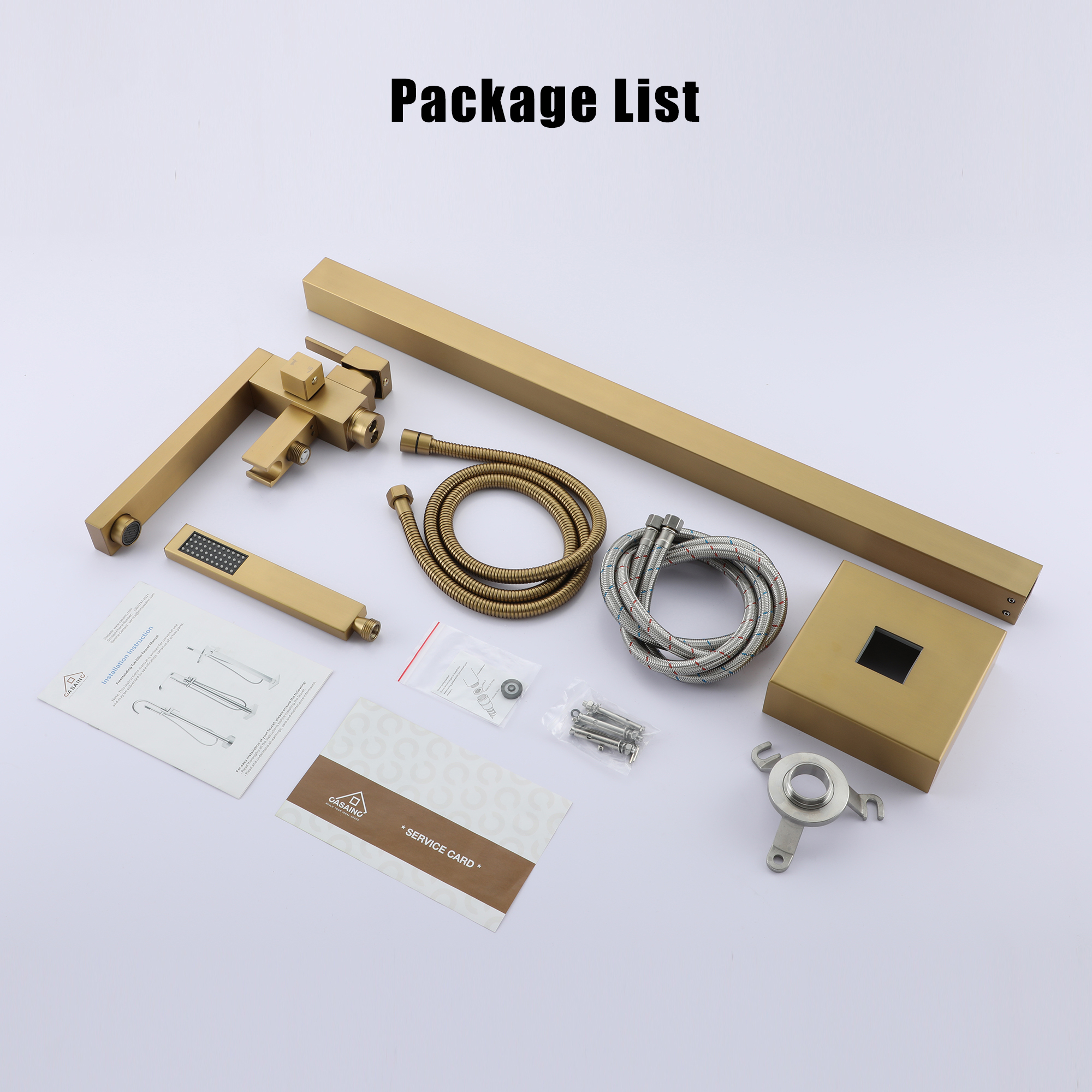 Brushed Brass Single-Handle Floor-Mounted Bathtub Faucet High Flow Bathroom Tub Filler with Hand Shower