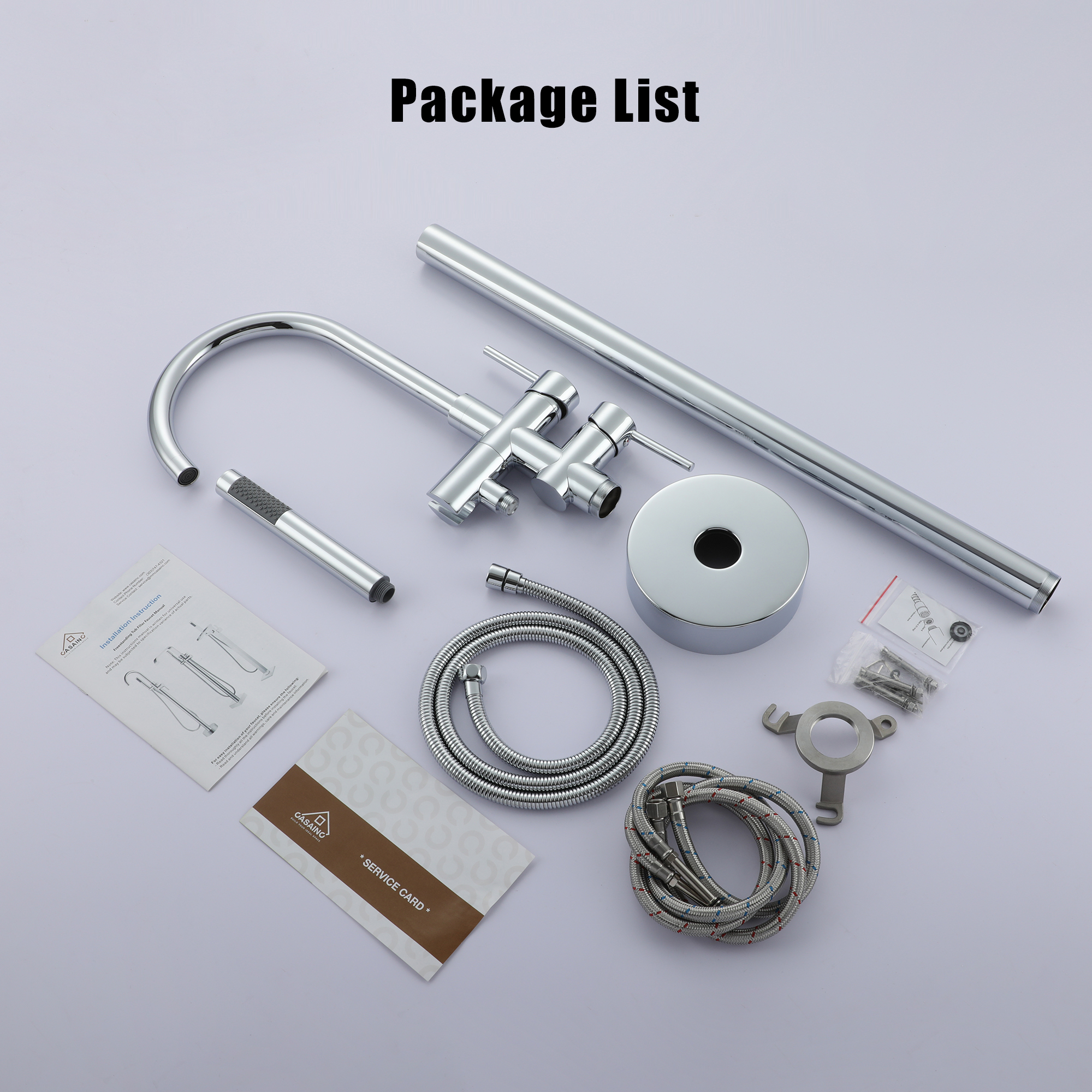 2-Handle Residentail Freestanding Bathtub Faucet with Hand Shower in Chrome