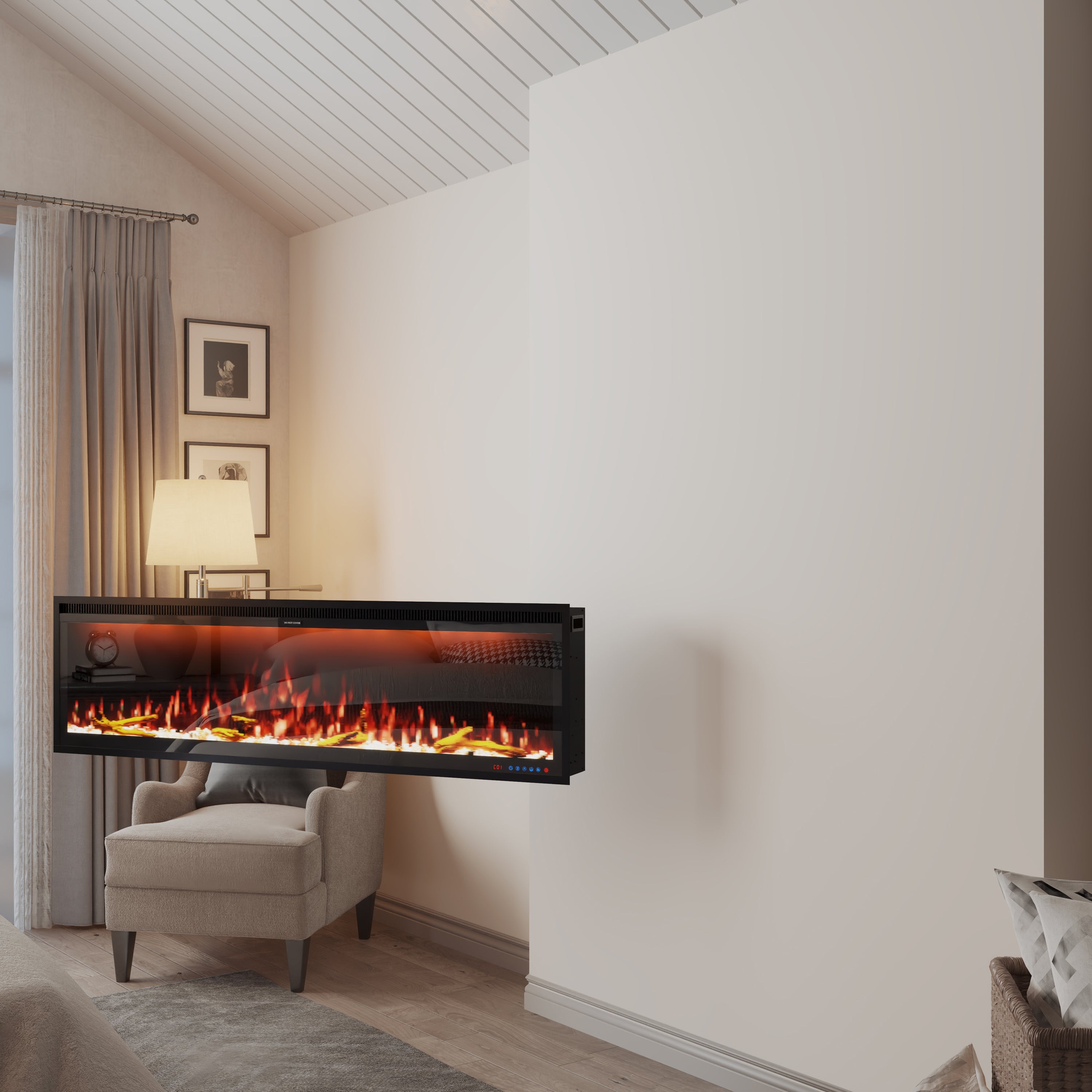 50/60/74/88-in W Black LED Wall-mount Electric Fireplace with Remote Control Included