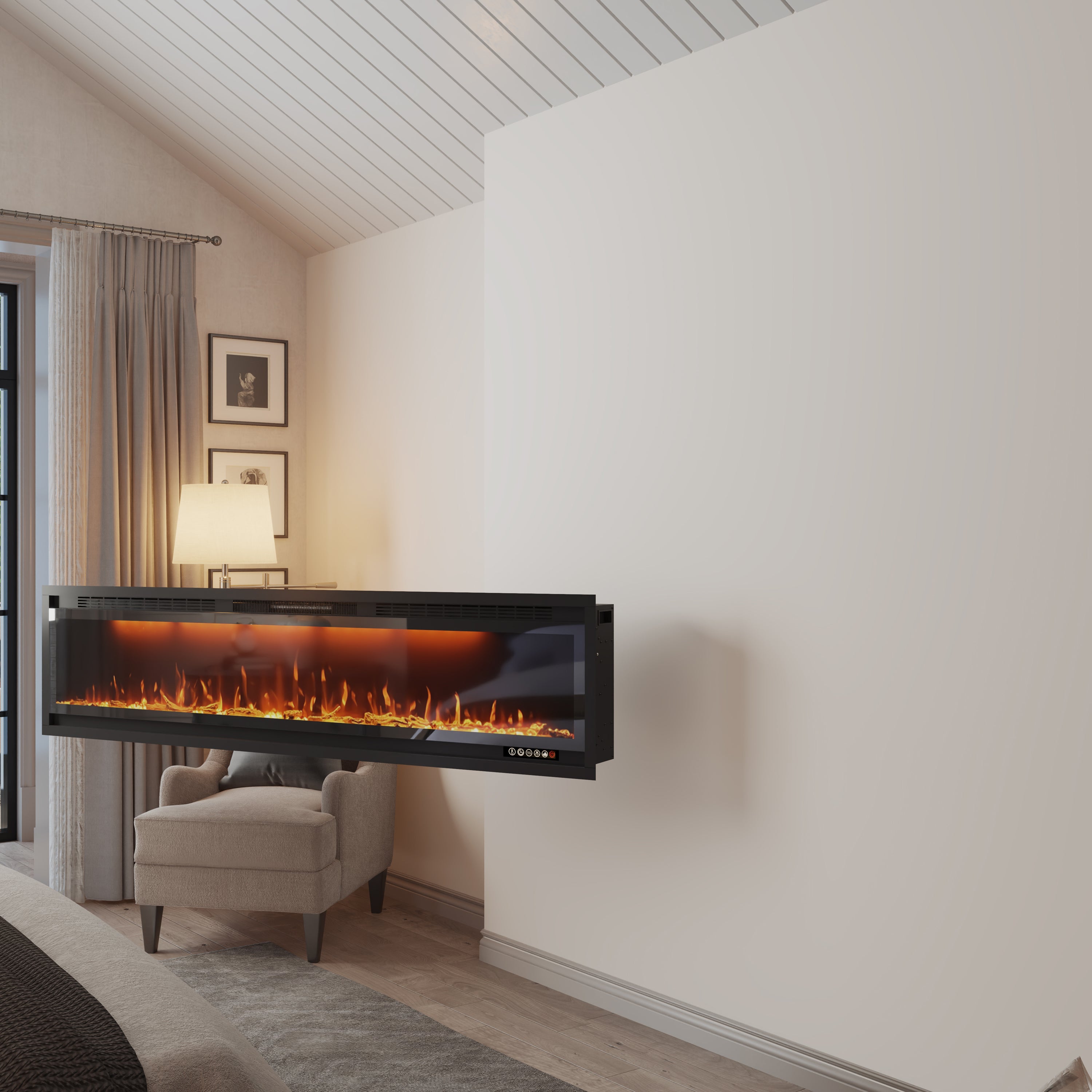 50/60/74/88-in W Black LED Wall-mount Electric Fireplace with Remote Control Included