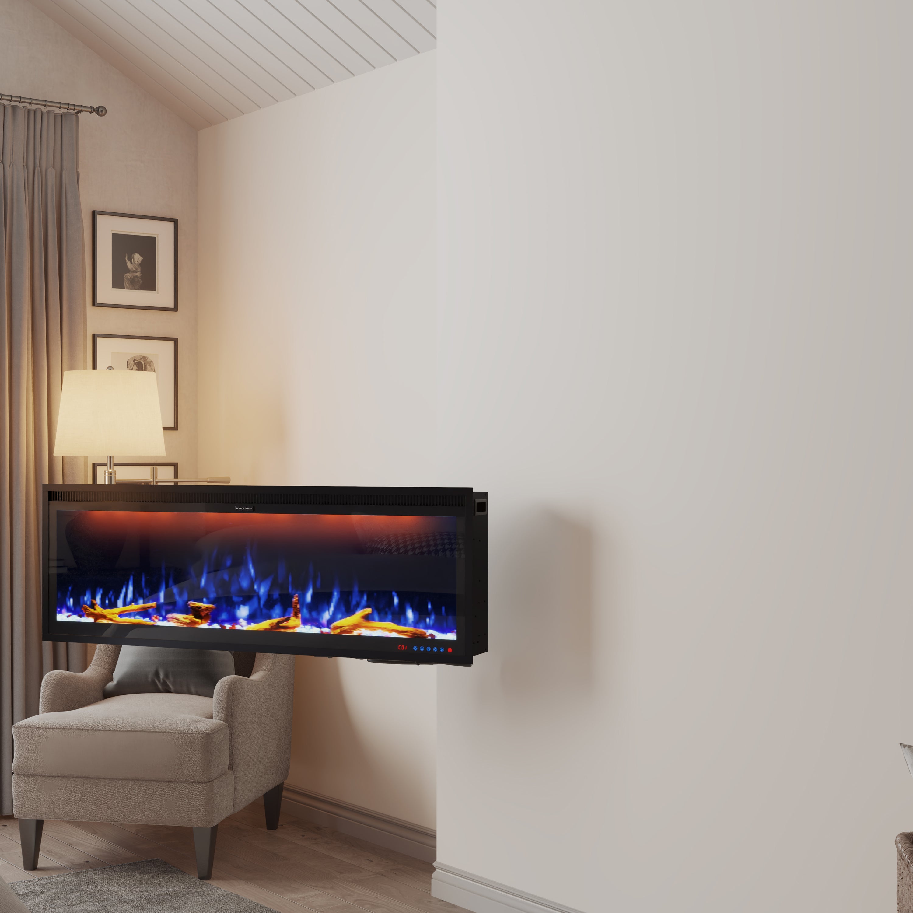 50/60/74/88-in W Black LED Wall-mount Electric Fireplace with Remote Control Included