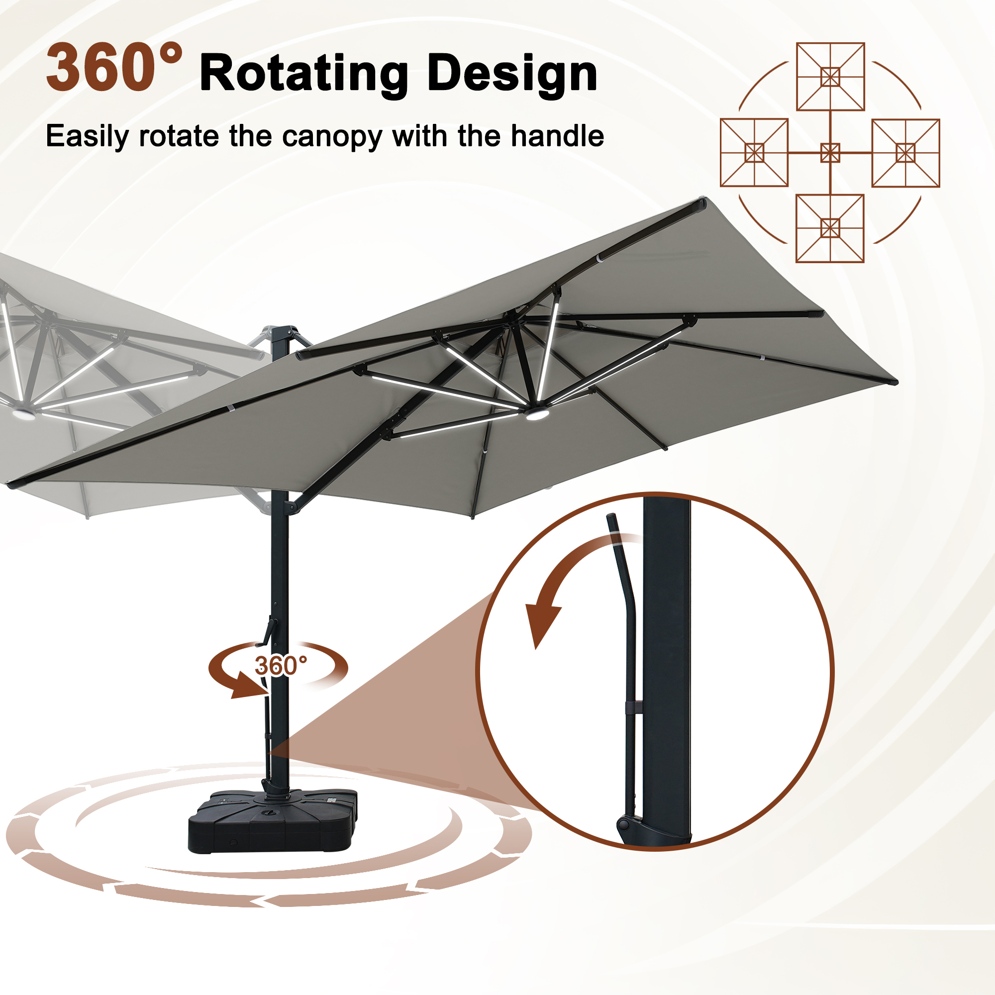 13-Ft Aluminum Patio Cantilever Umbrella with Base and Removable Lights