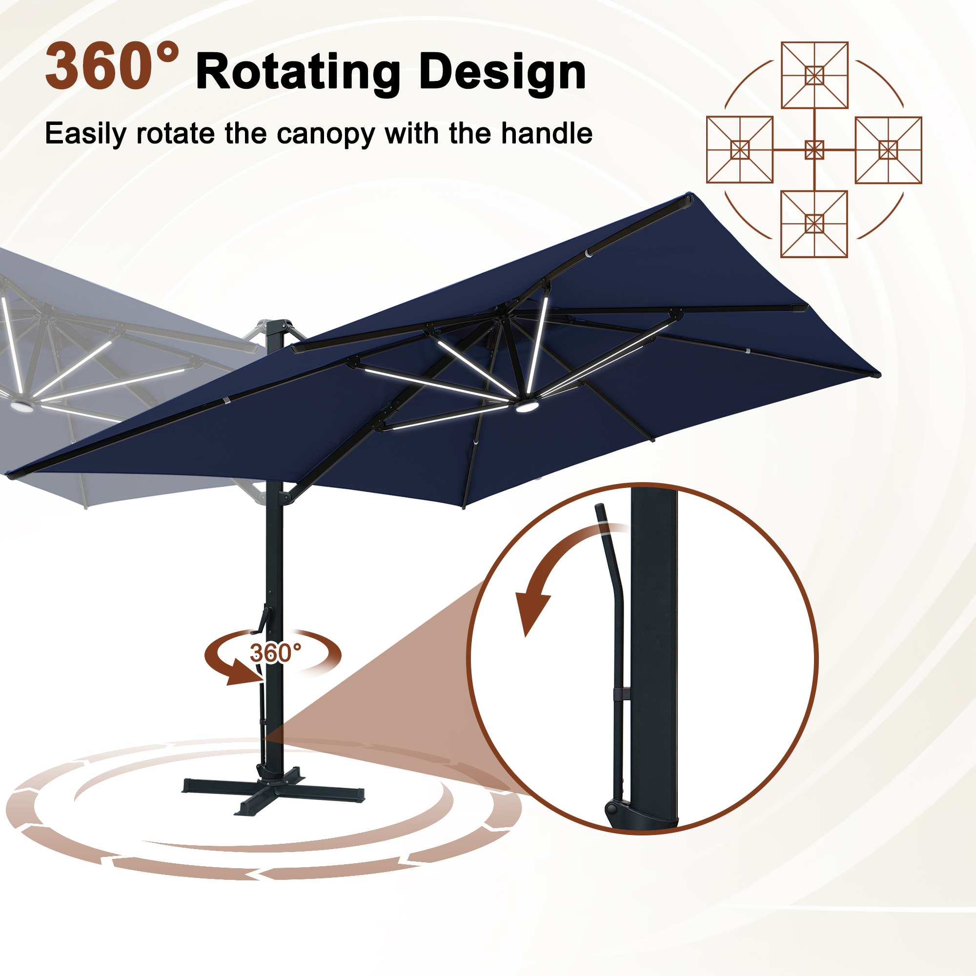 13-Ft Aluminum Patio Cantilever Umbrella with Removable Light Strips and Tilt Function