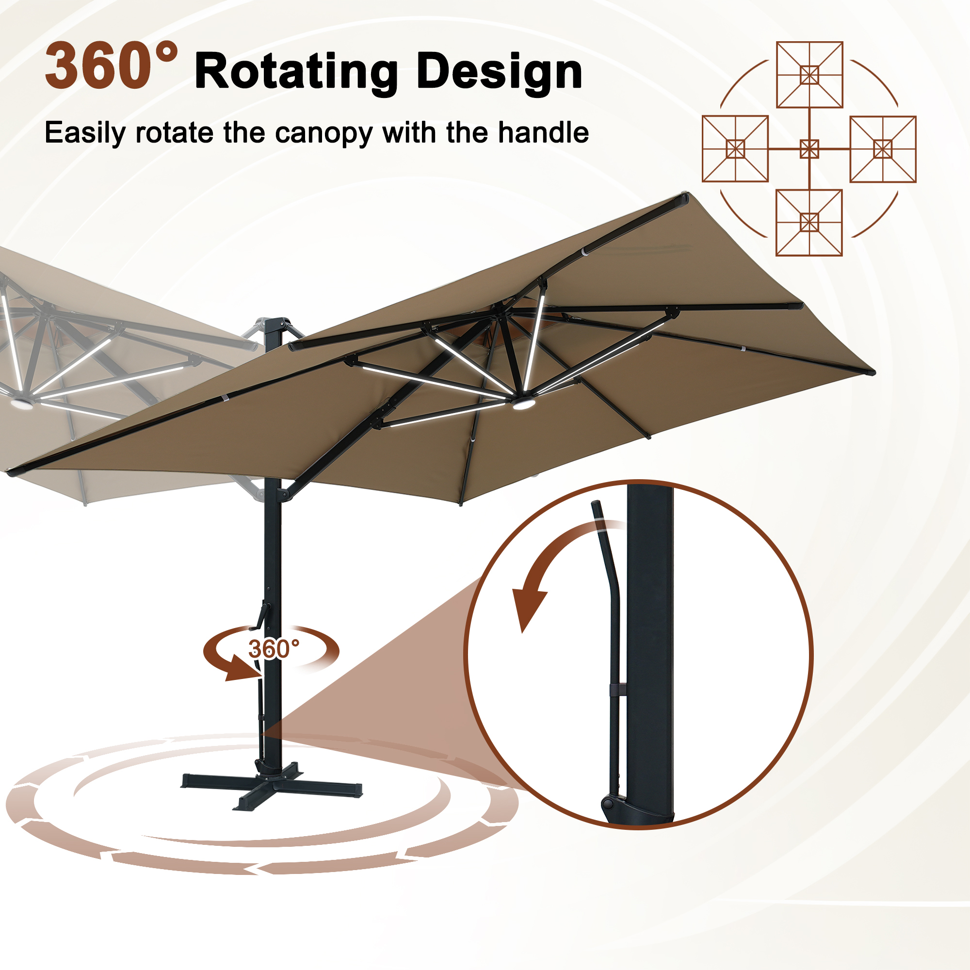 13-Ft Aluminum Patio Cantilever Umbrella with Removable Light Strips and Tilt Function