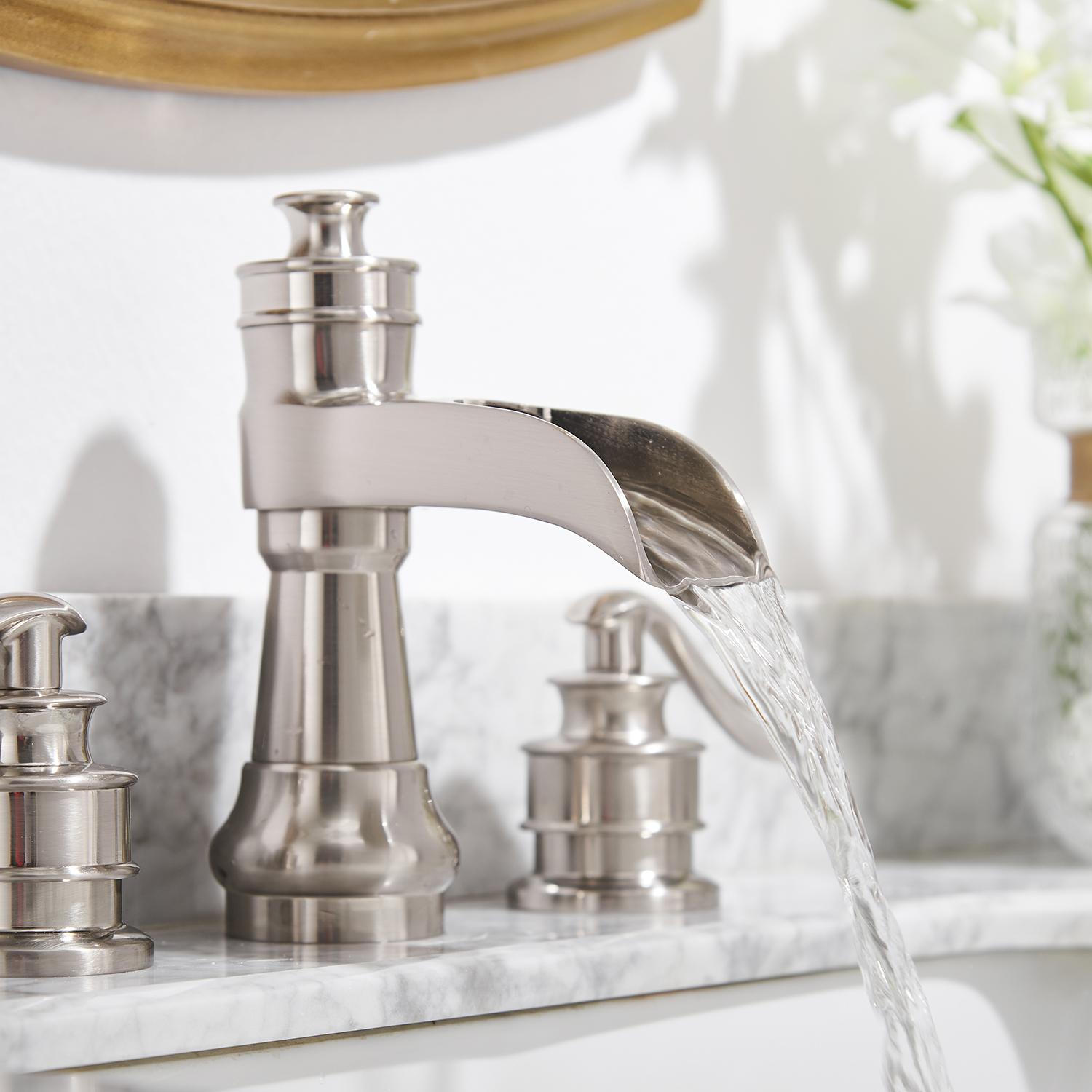 Boyel Living Classic Retro Style 8 in. Widespread Double Handle Bathroom Faucet with Drain Kit Included in Brushed Nickel