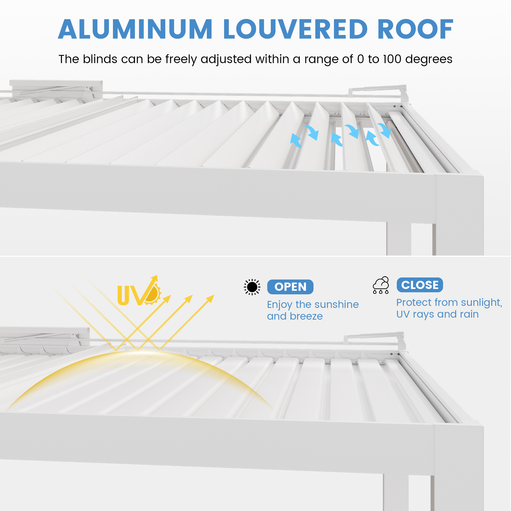 Aluminum Outdoor Pergola Gazebo with Adjustable Louvered Roof and Solar-Powered LED Lights – Modern Weather-Resistant Patio Shade Structure