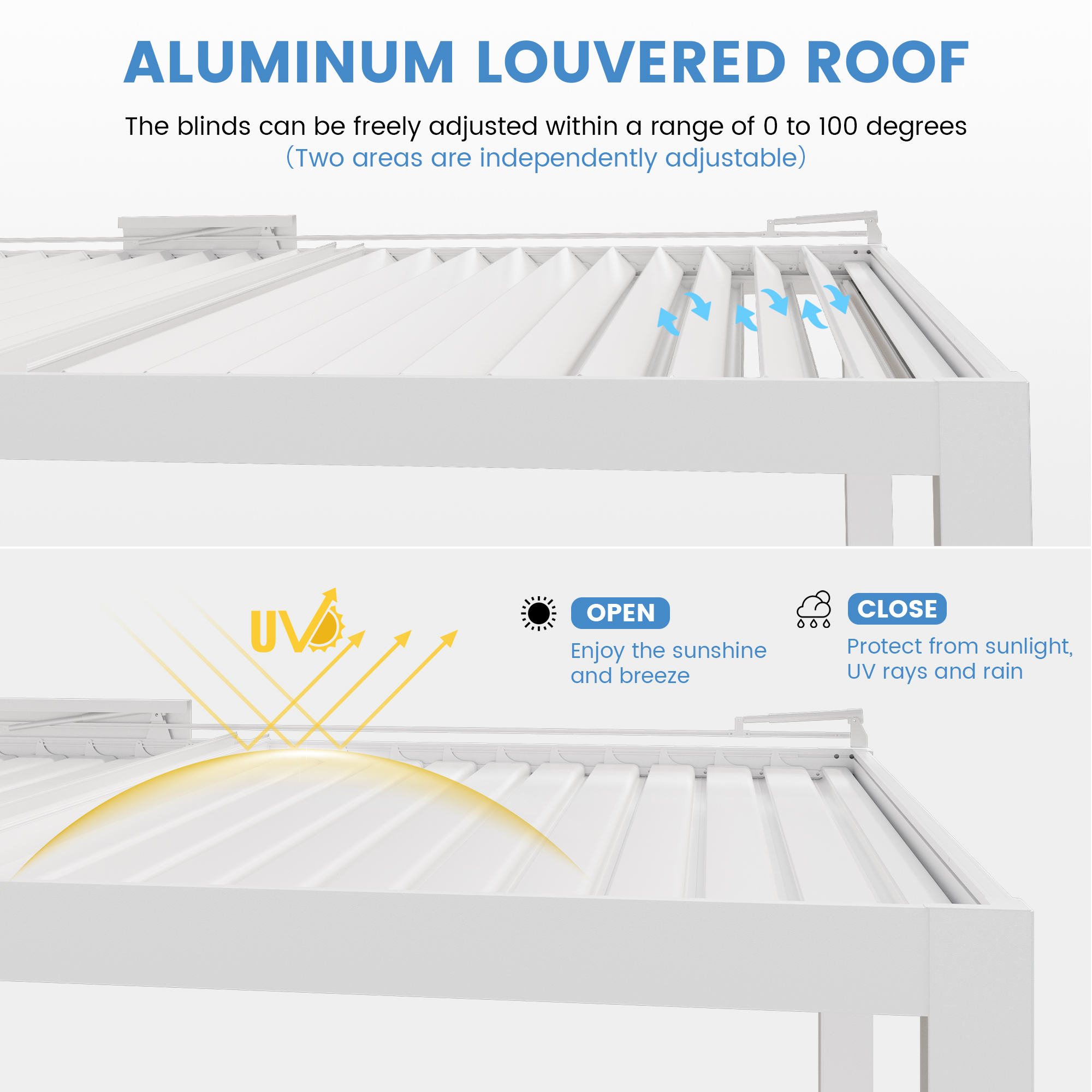 Mondawe Aluminum Outdoor Pergola Gazebo with Adjustable Louvered Roof and Solar-Powered LED Lights – Modern Weather-Resistant Patio Shade Structure