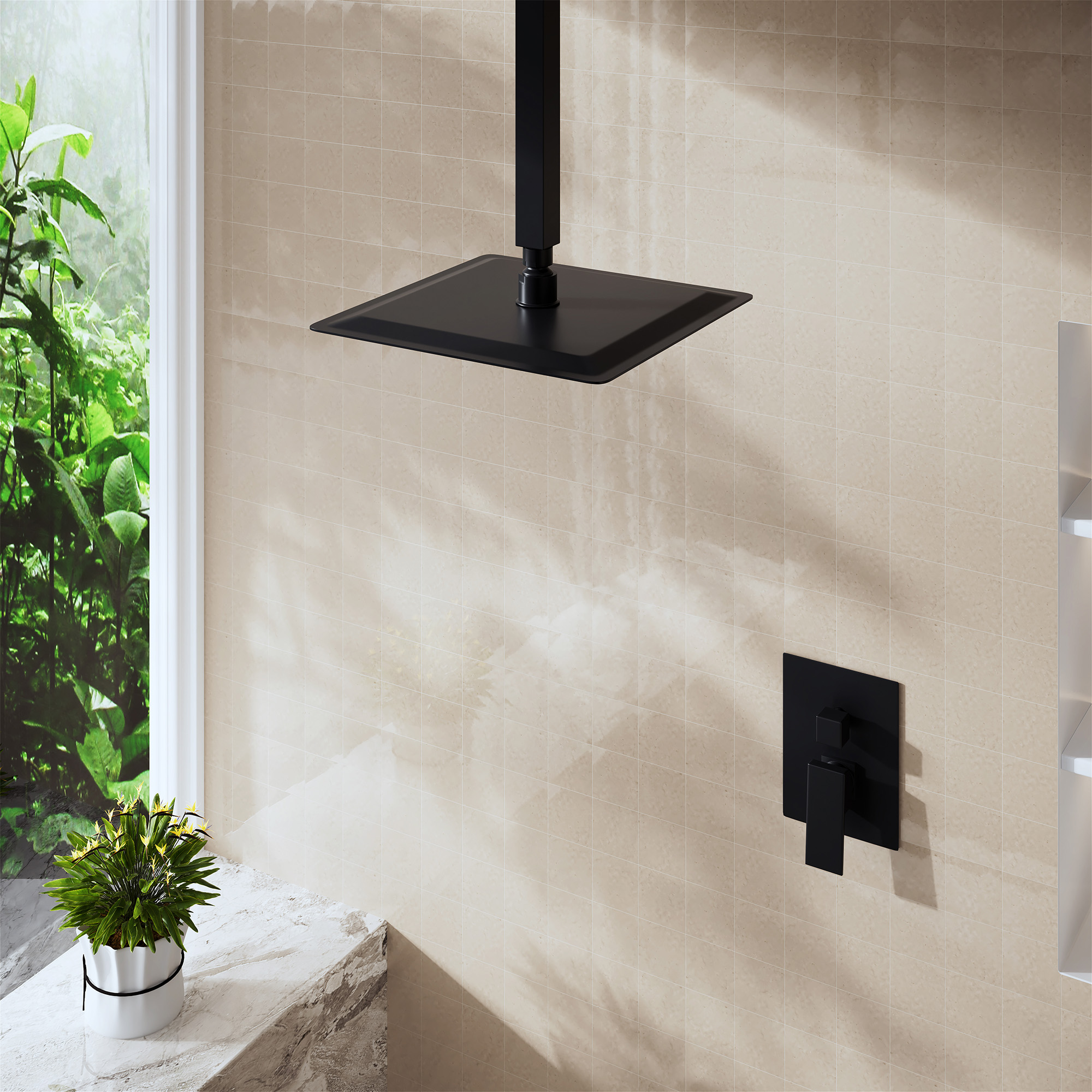 10"/12" Stainless Steel 360 Degree Adjustable 0.08" Ultra-thin Rectangle Shower Head In Matte Black/Brushed Nickel