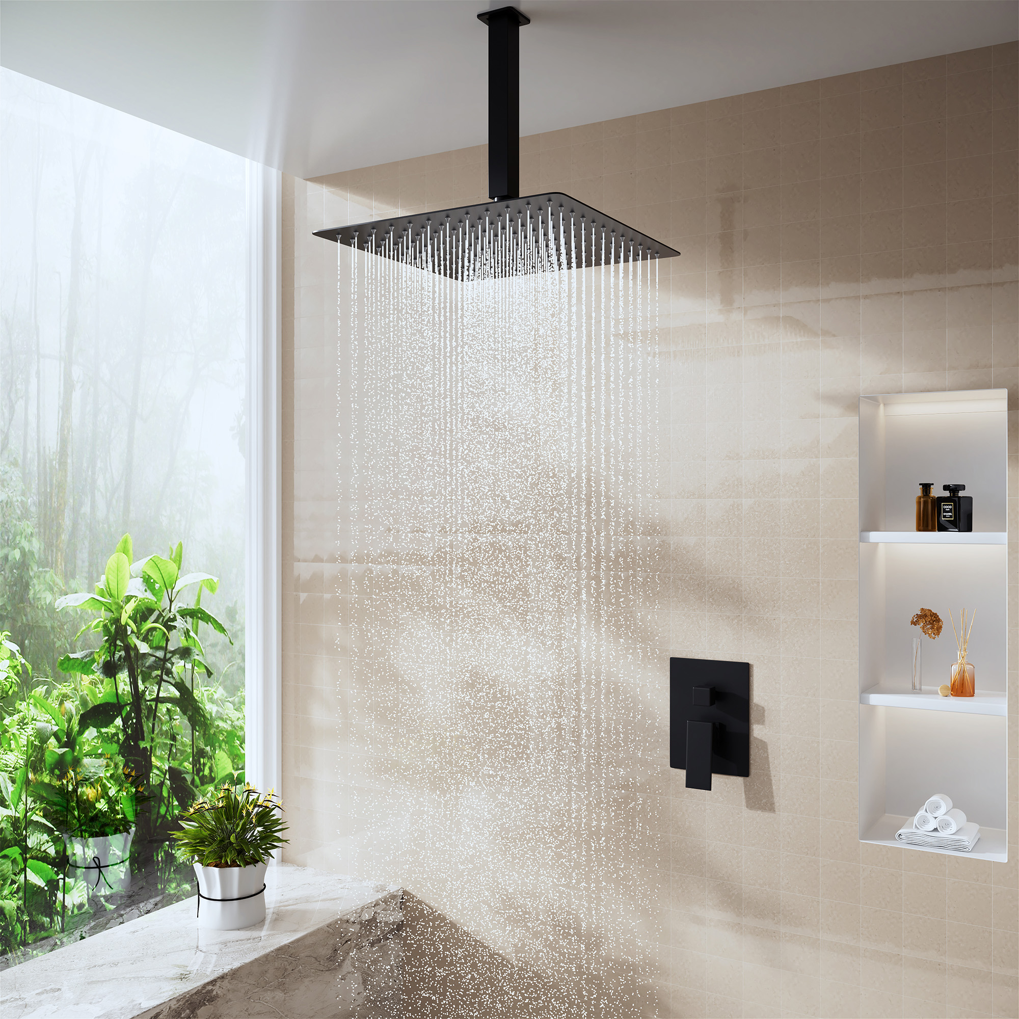 10"/12" Stainless Steel 360 Degree Adjustable 0.08" Ultra-thin Rectangle Shower Head In Matte Black/Brushed Nickel