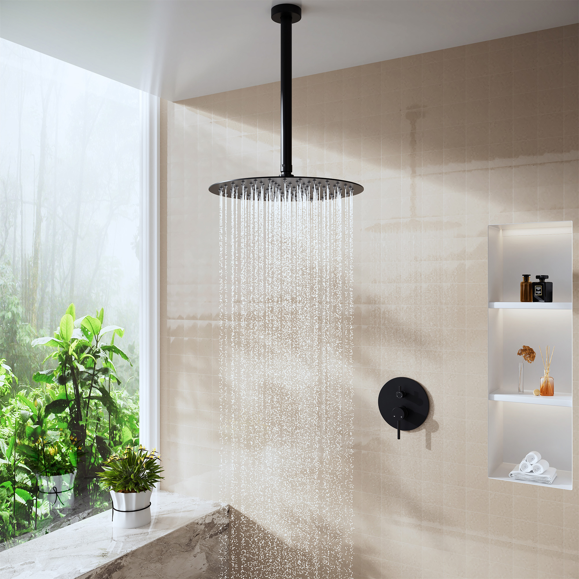 11.8" Stainless Steel Celling Mounted Round/Square Shower Arm with Flange for Rain Shower Head in Matte Black/Brushed Nickel