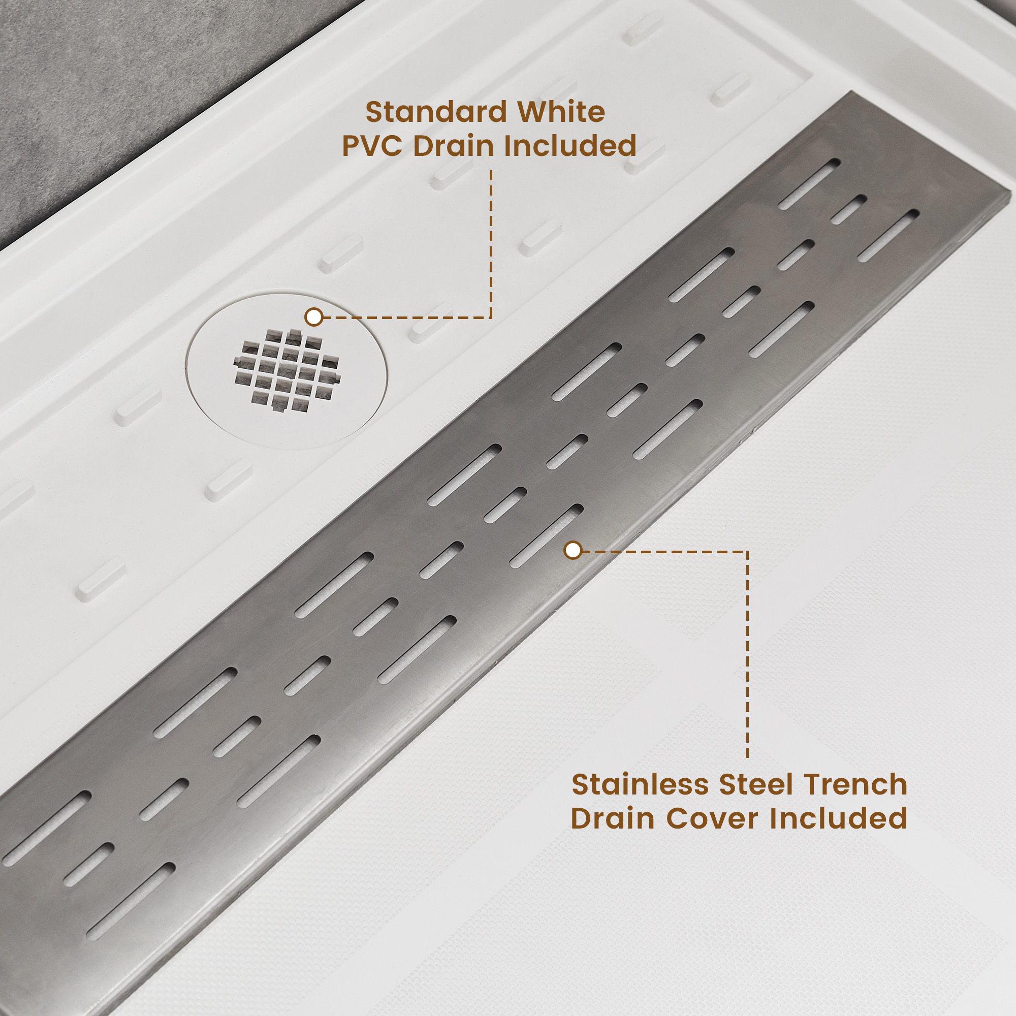 60"x36" White Solid Surface Rectangle Single Threshold Shower Pan Base