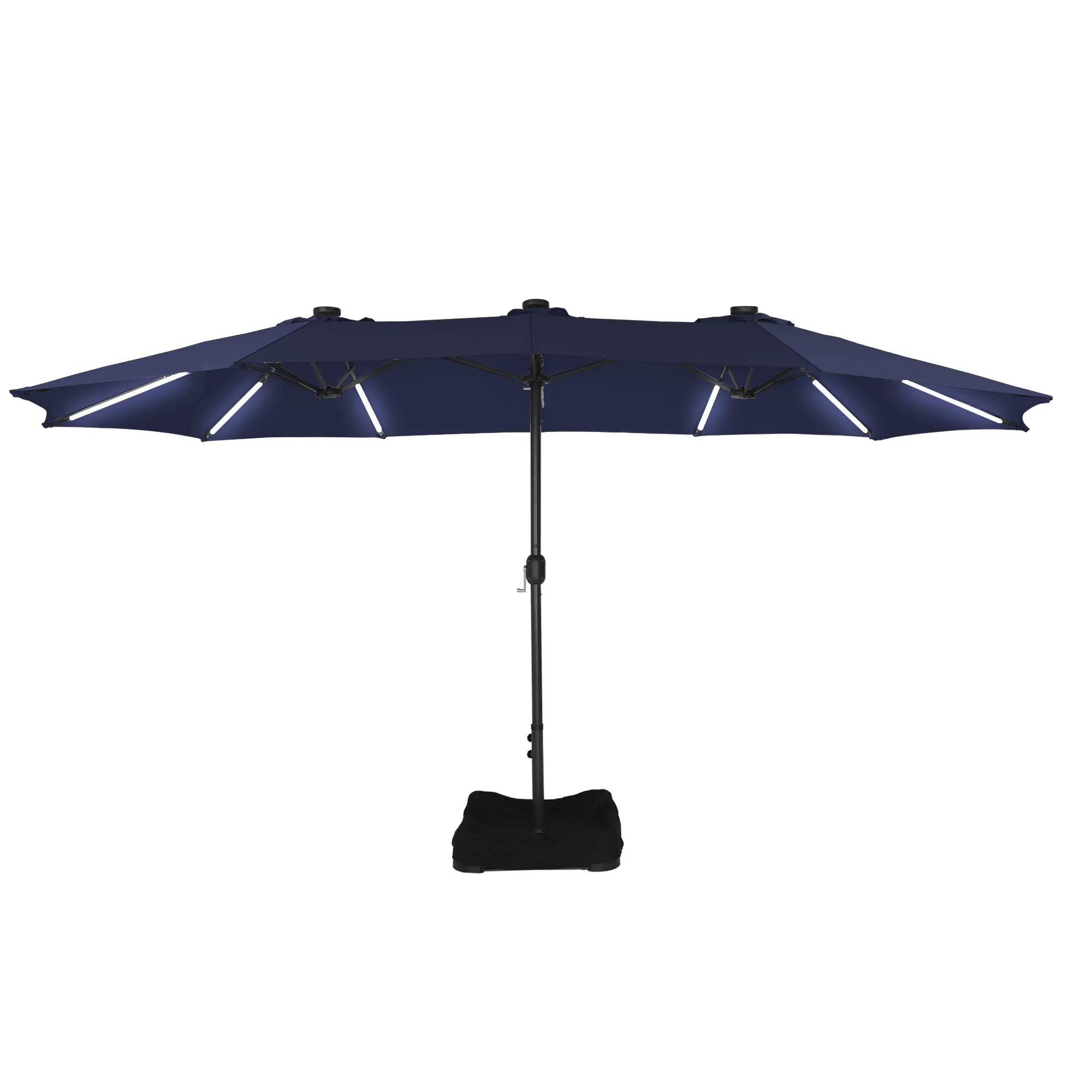 15ft Double-Sided Outdoor Umbrella with Solar String Lights & Base