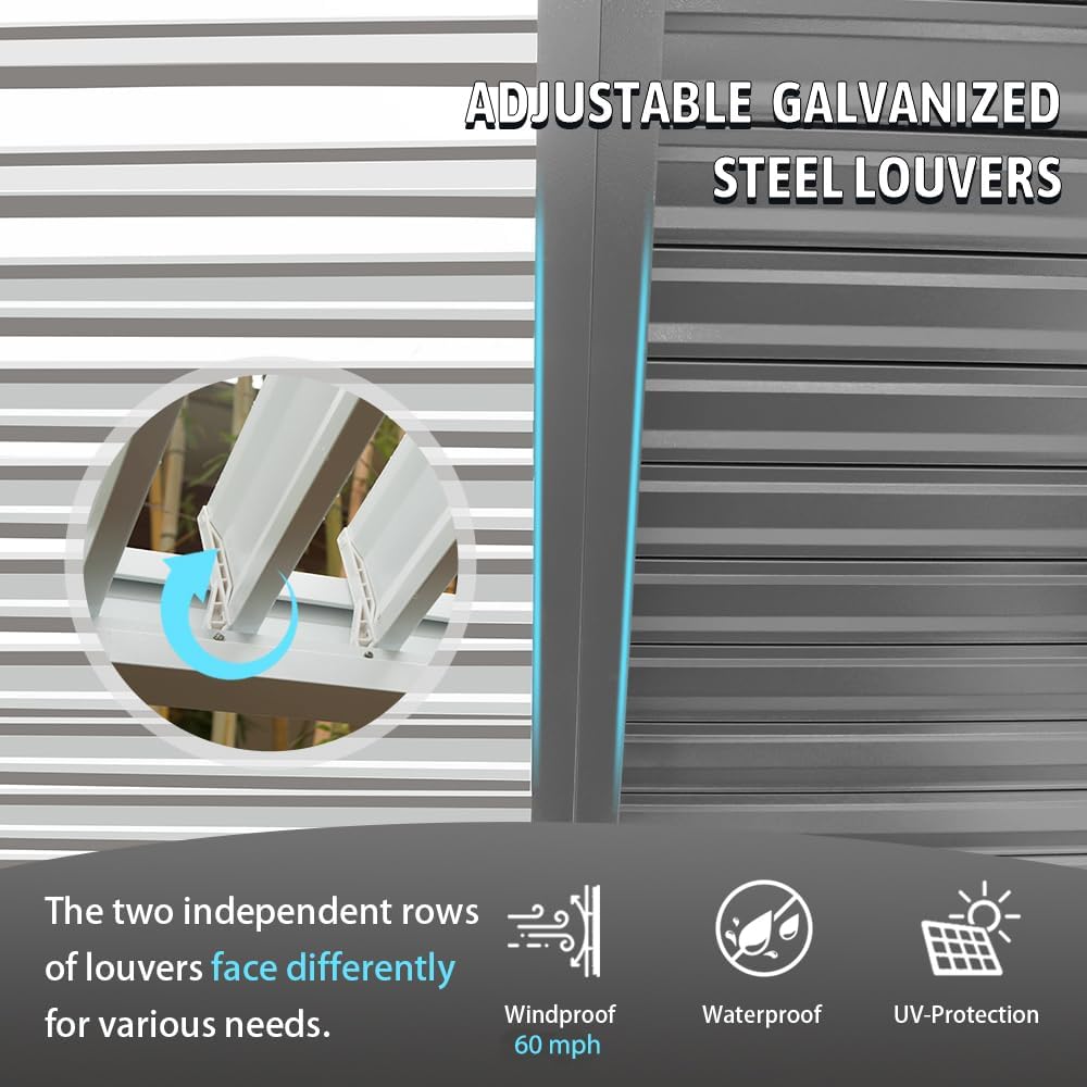 Louvered Pergola 10X20FT, Wood Grain Aluminum Pergola with Adjustable Roof, Wood Looking Aluminum Frame, Efficient Drainage System, Outdoor Pergola for Patio, Deck, Garden