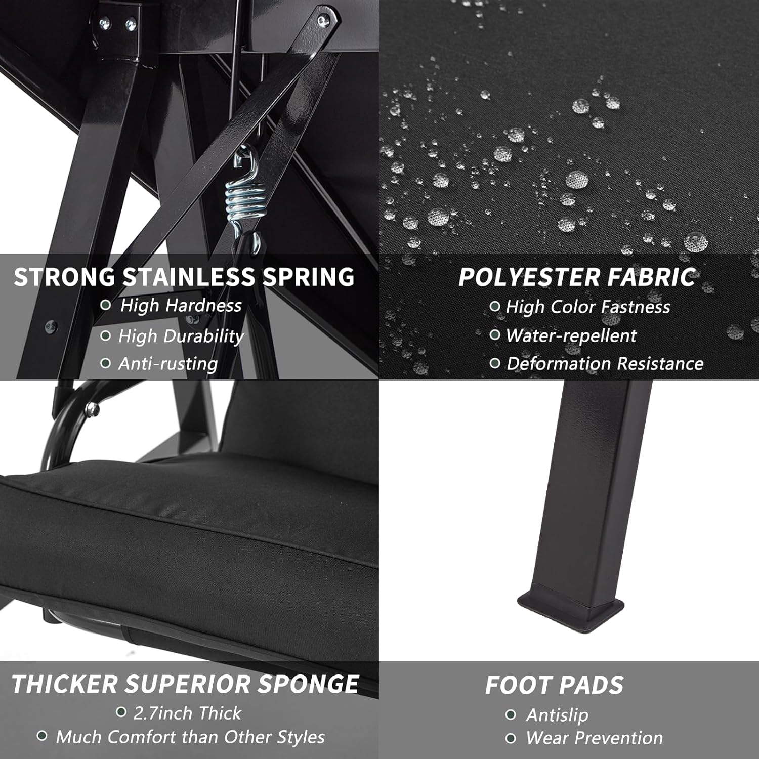 2-Person Metal Patio Swing with Canopy and Cushions in Brown/Black/Red