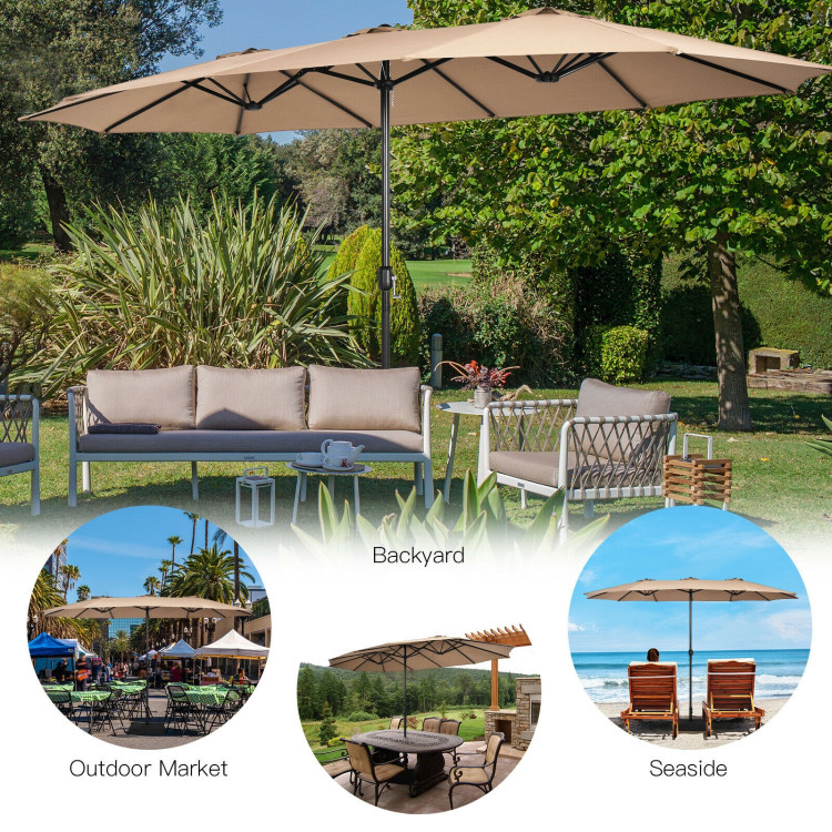 Mondawe 15ft Double-Sided Rectangular Patio Market Umbrella with Crank and Base-Mondawe