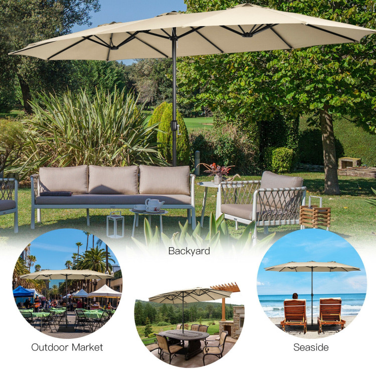 Mondawe 15ft Double-Sided Rectangular Patio Market Umbrella with Crank and Base-Mondawe