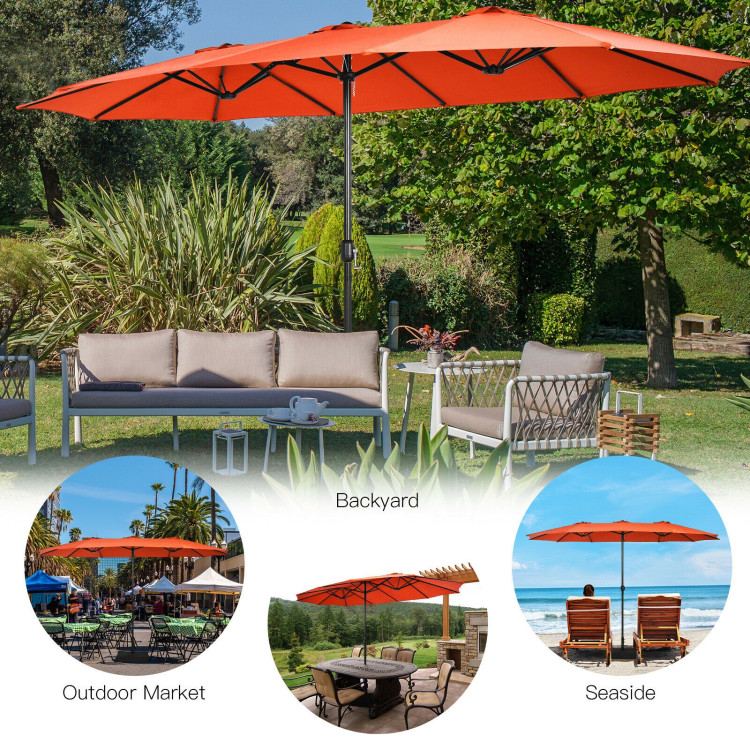 Mondawe 15ft Double-Sided Rectangular Patio Market Umbrella with Crank and Base-Mondawe
