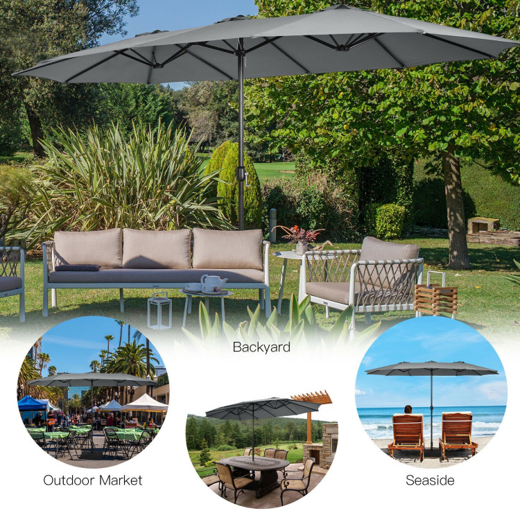 Mondawe 15ft Double-Sided Rectangular Patio Market Umbrella with Crank and Base-Mondawe