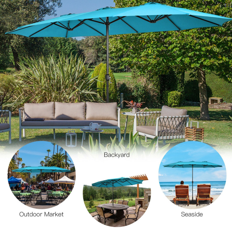 Mondawe 15ft Double-Sided Rectangular Patio Market Umbrella with Crank and Base-Mondawe