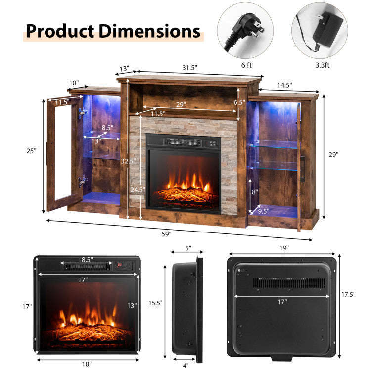 Electric Fireplace TV Stand with 16-Color Led Lights for TVs up to 65 Inch