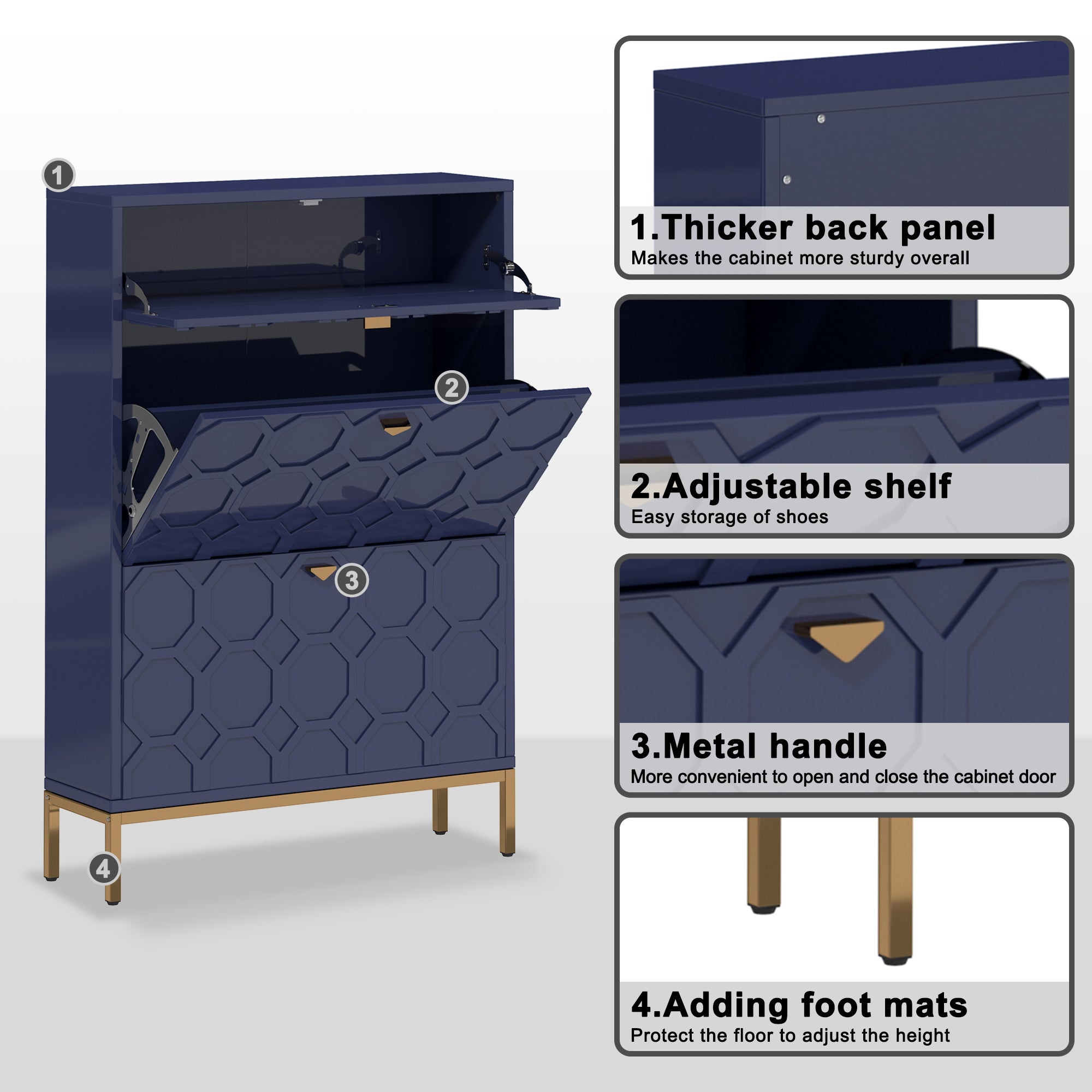 Boyel Living 46.5 in.H x 31.5 in.W White Shoe Storage Cabinet with Drawers and Golden Handle