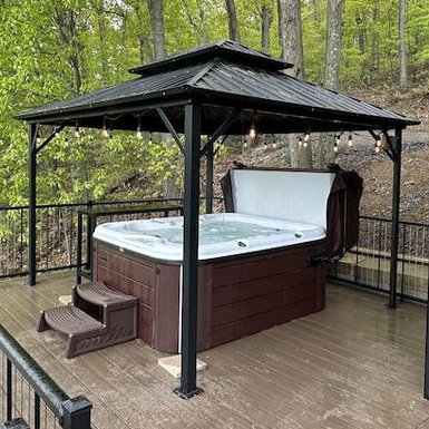 10x12 ft Double Roof Hard Top Aluminum Frame Gazebo with Netted Curtains