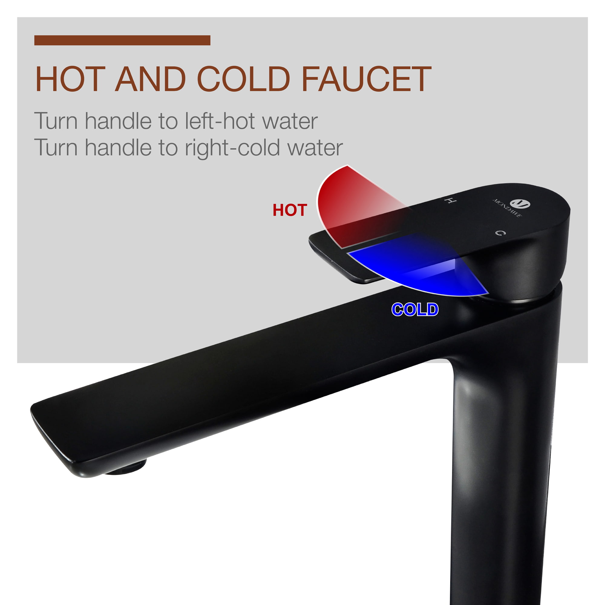 Mondawe Single Hole Modern Bathroom Faucet in Black/Gold-Mondawe