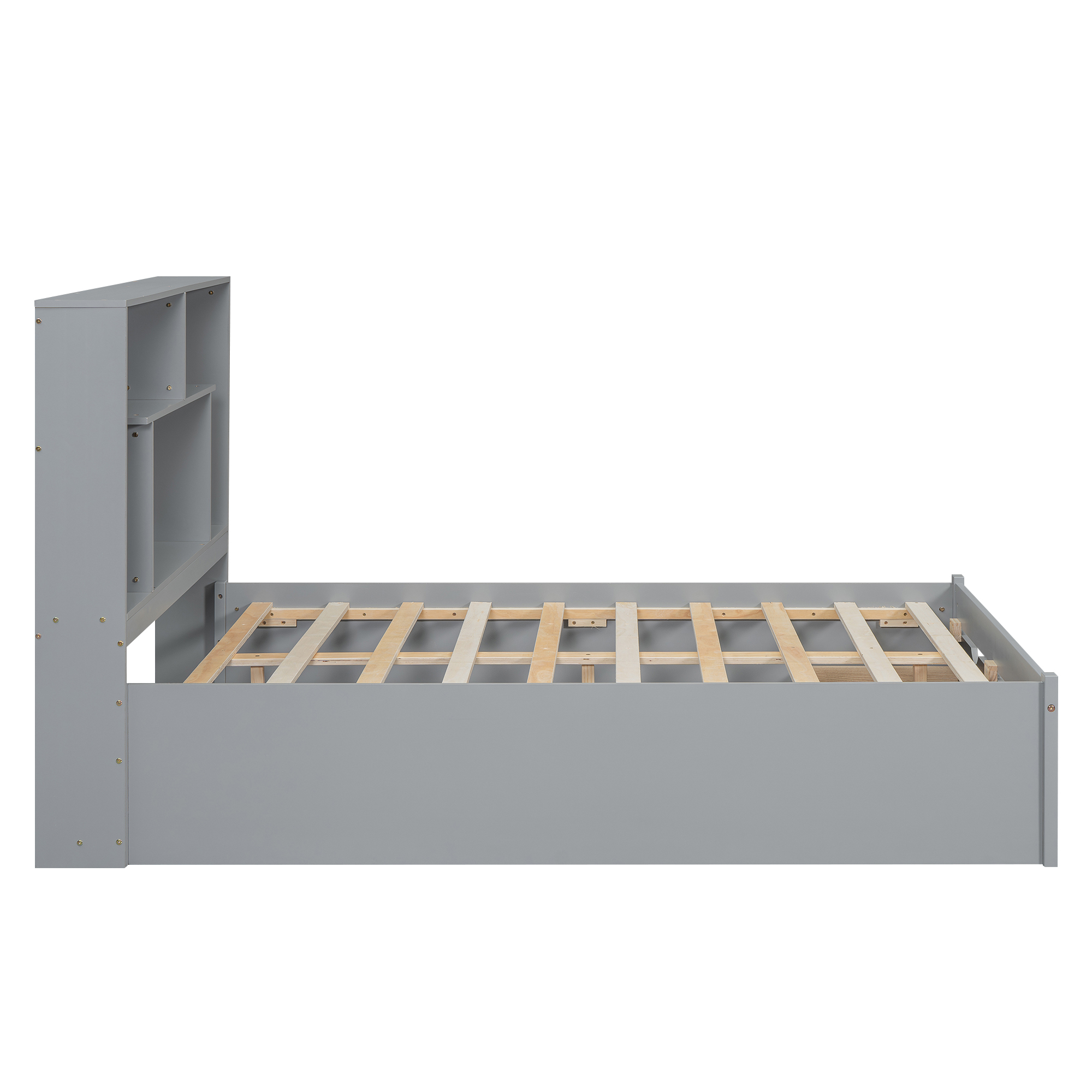 Full/Queen Size Platform Bed with Storage Headboard and 2 Drawers, Gray/White