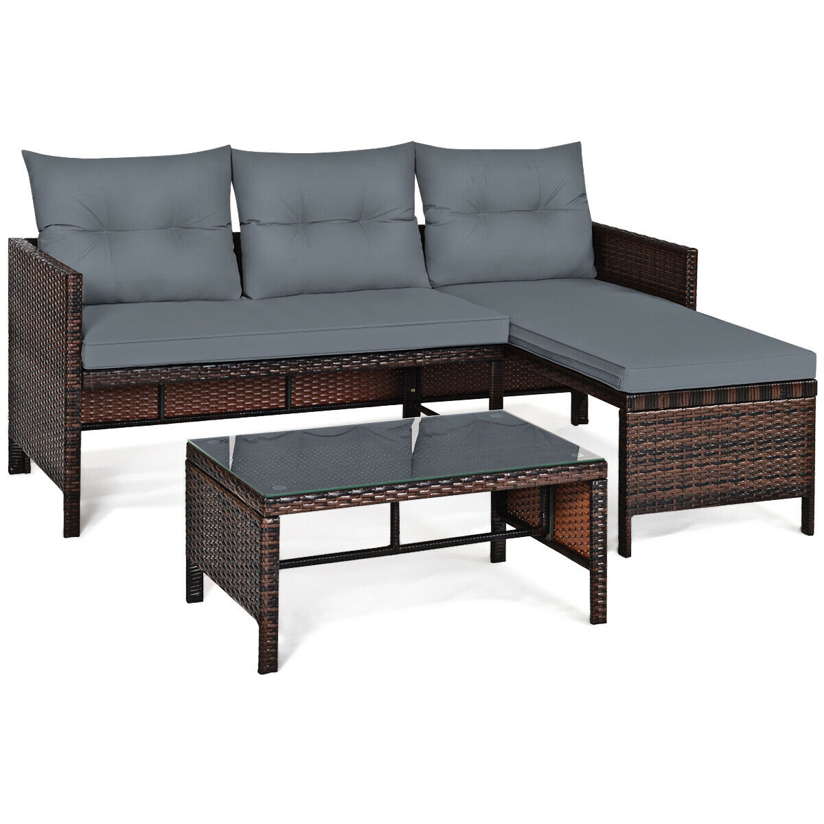 Mondawe 3 Piece Patio Wicker Rattan Sofa Set-Gray-Mondawe