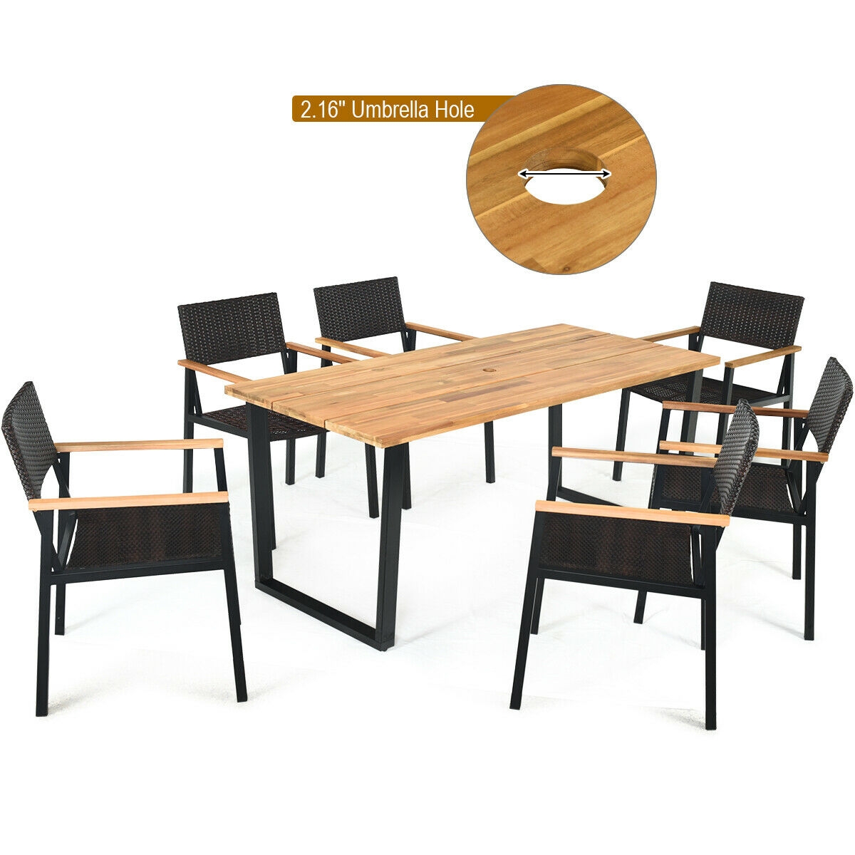 Mondawe 7 Pieces Outdoor Patio Rattan Dining Furniture Table Set with Wicker Chairs-Mondawe