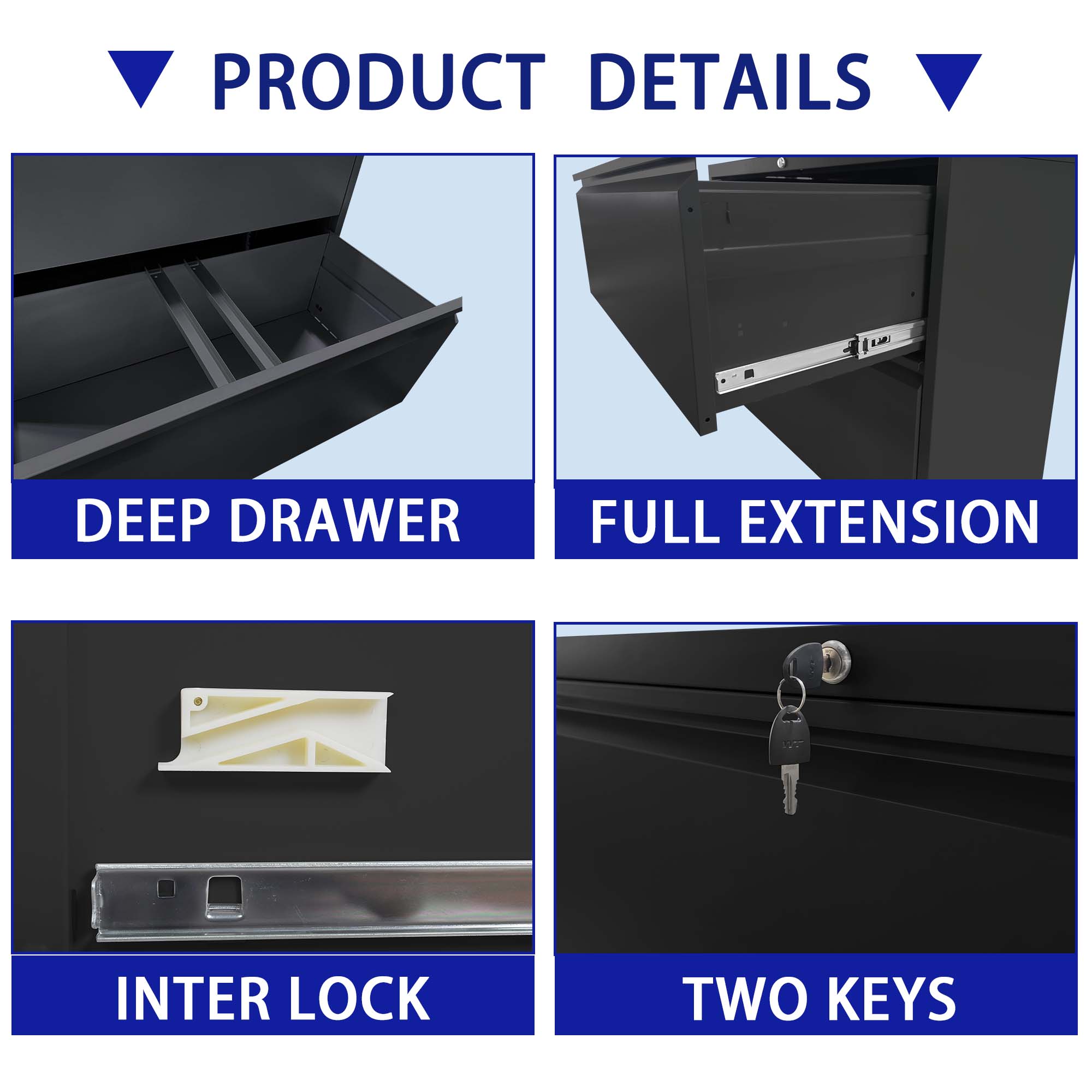 5 Drawer Metal Lateral File Cabinet , White/Black Filing Cabinet with Lock, Lockable File Cabinet for Home Office, Locking Metal File Cabinet for Legal/Letter/A4/F4 Size 