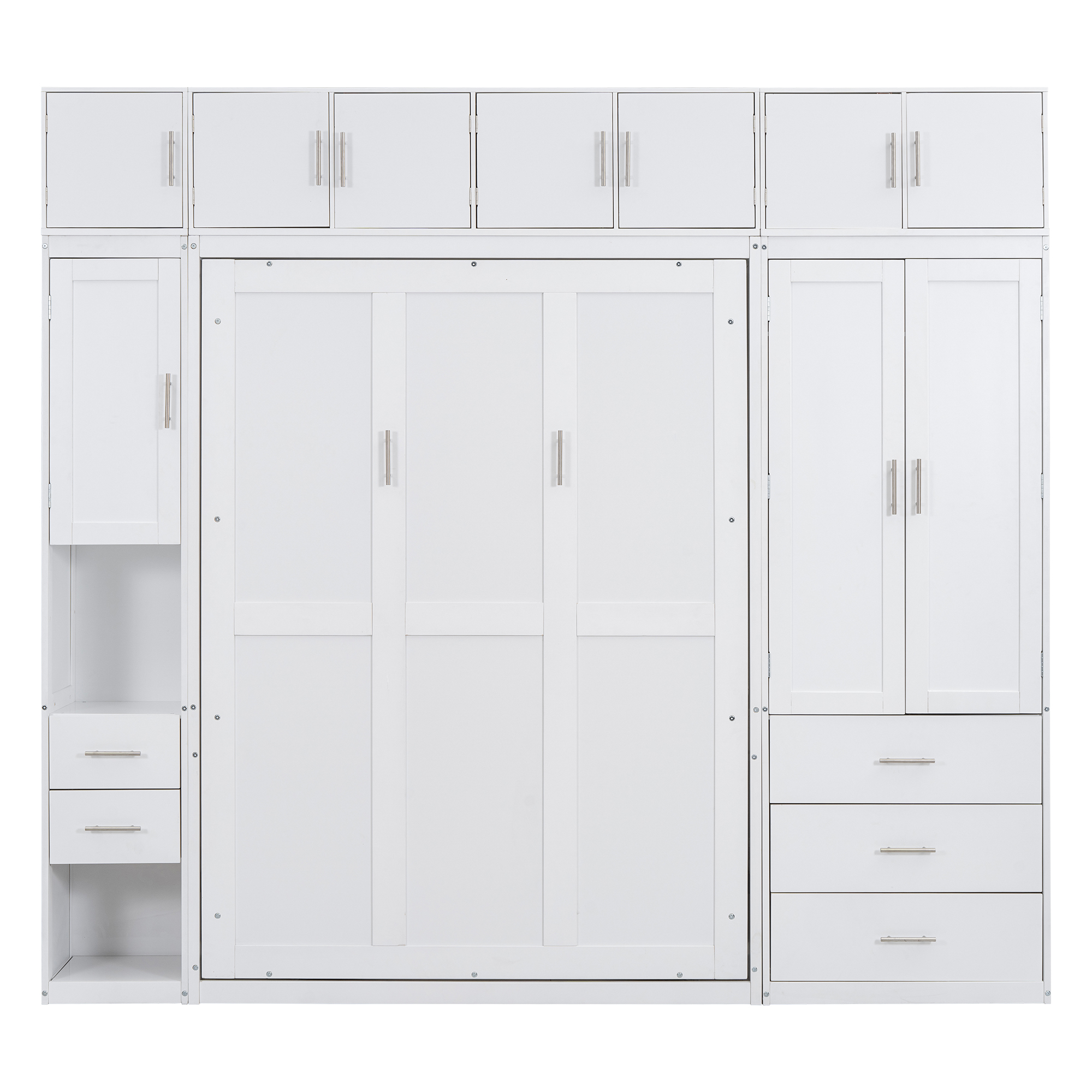 Full/Twin Size Murphy Bed with Lockers and Wardrobes, With installation video, White 